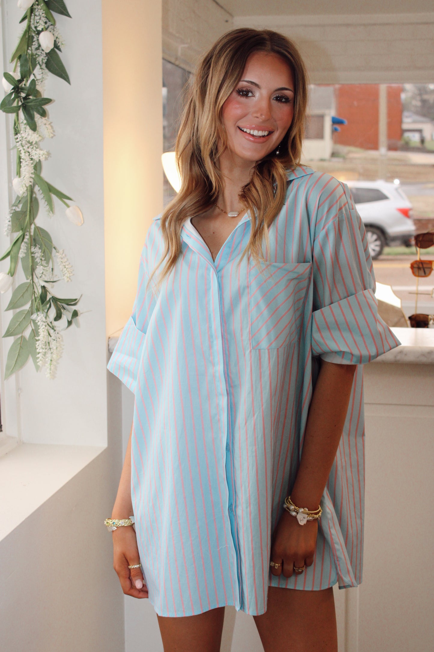Stripe Button Down Oversized Shirtdress