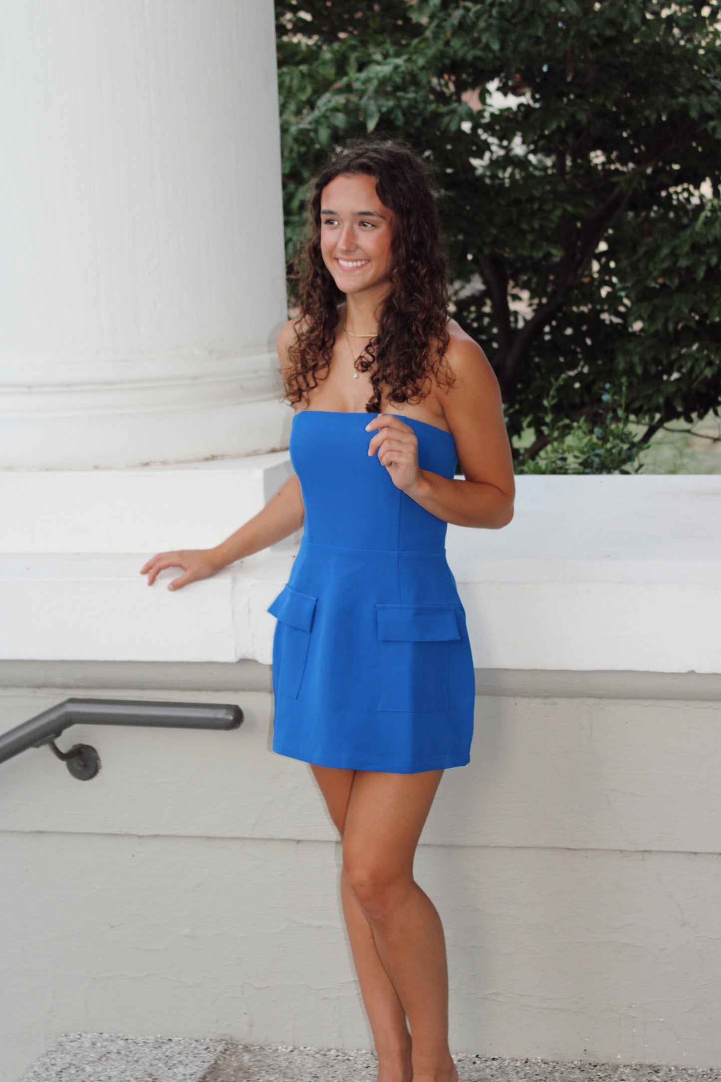 Macie Strapless Front Pocket Mini Dress