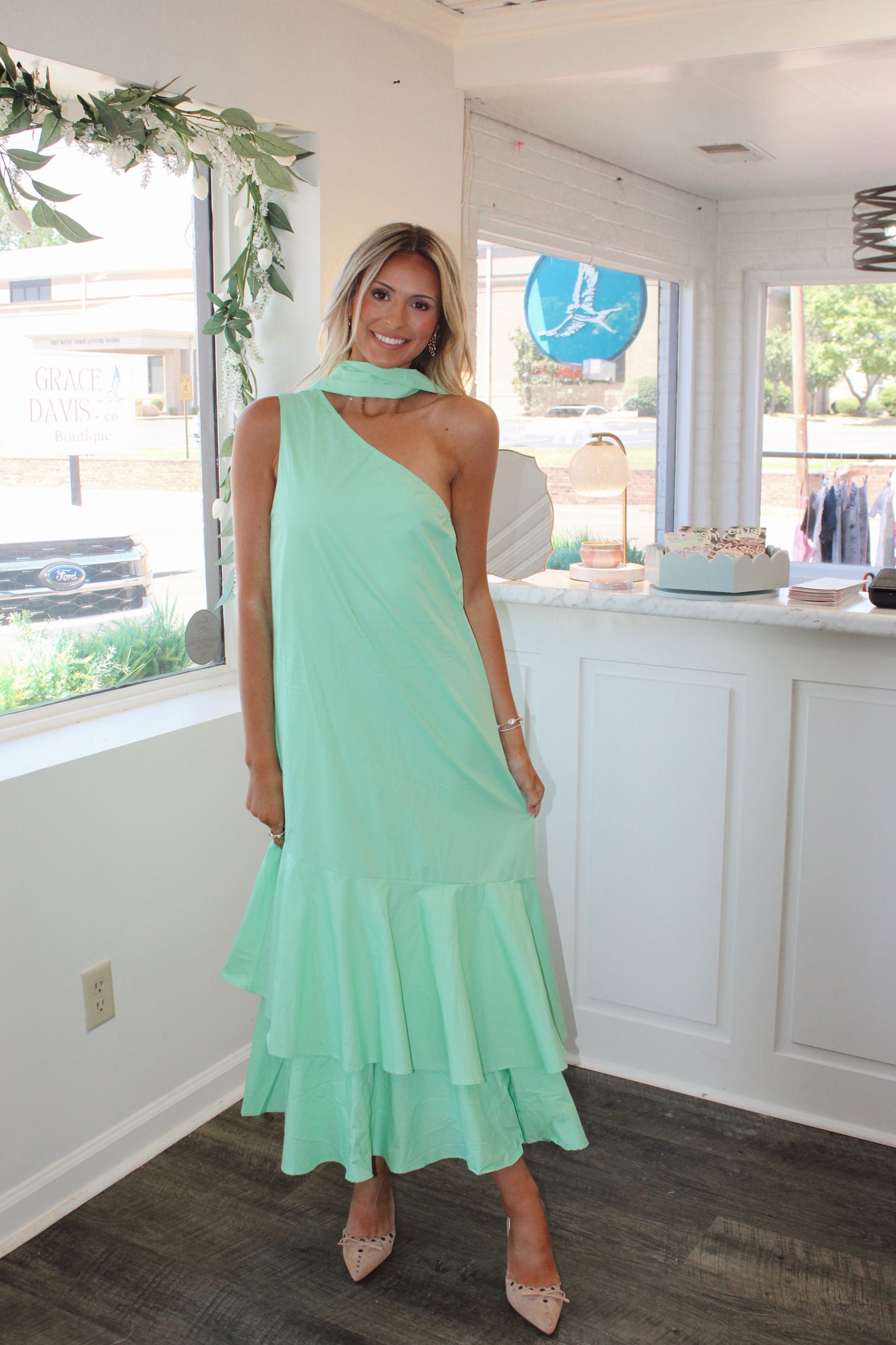 Sadie Scarf Neck Tiered Maxi Dress