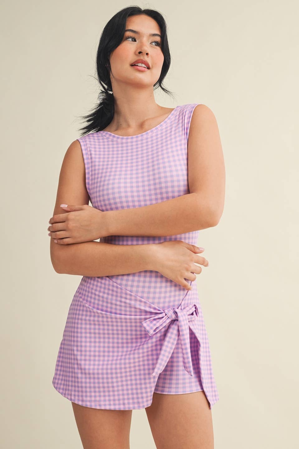 Gingham Print Sleeveless Wrap Athletic Dress
