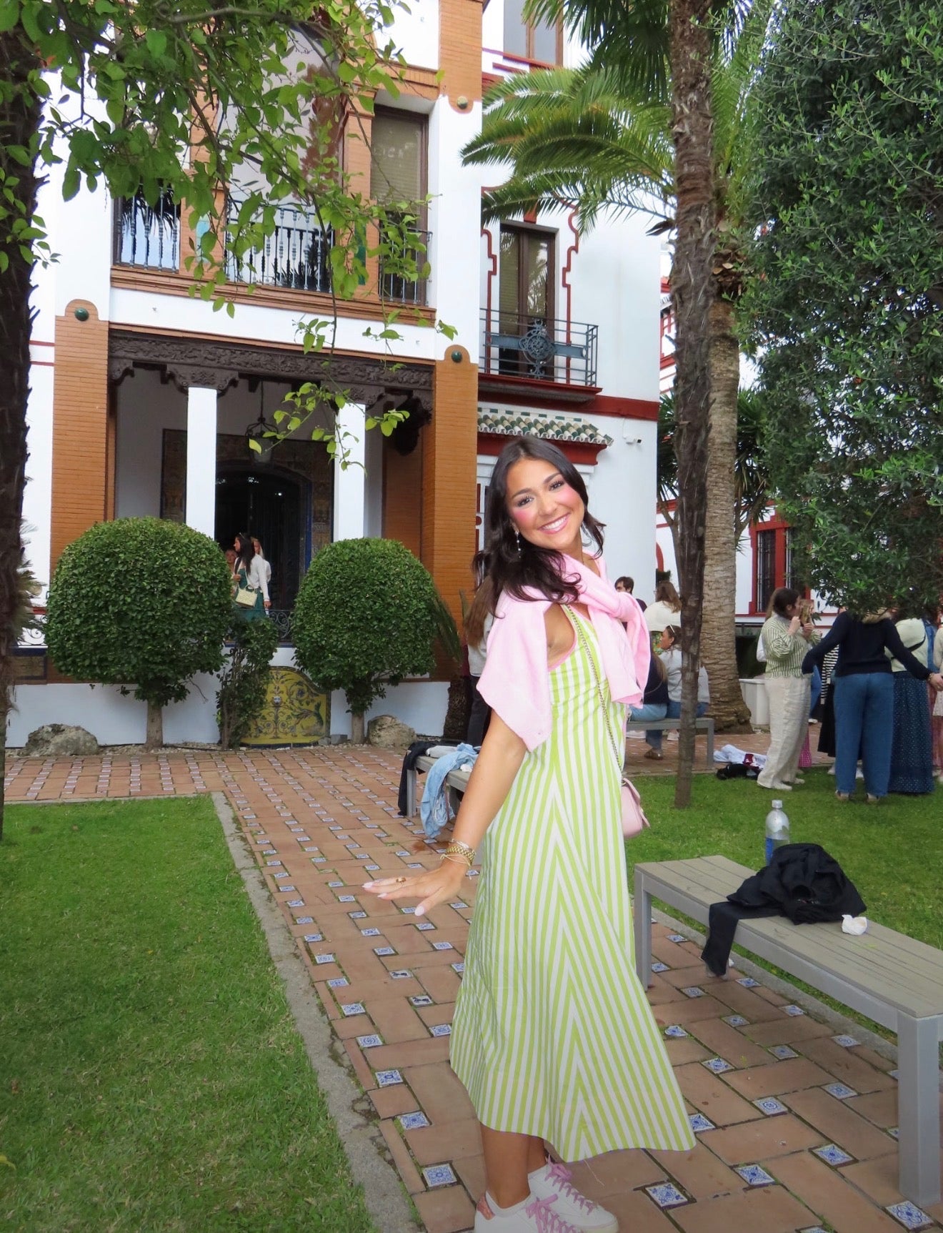 Caroline Striped Lime and Pink Maxi Dress