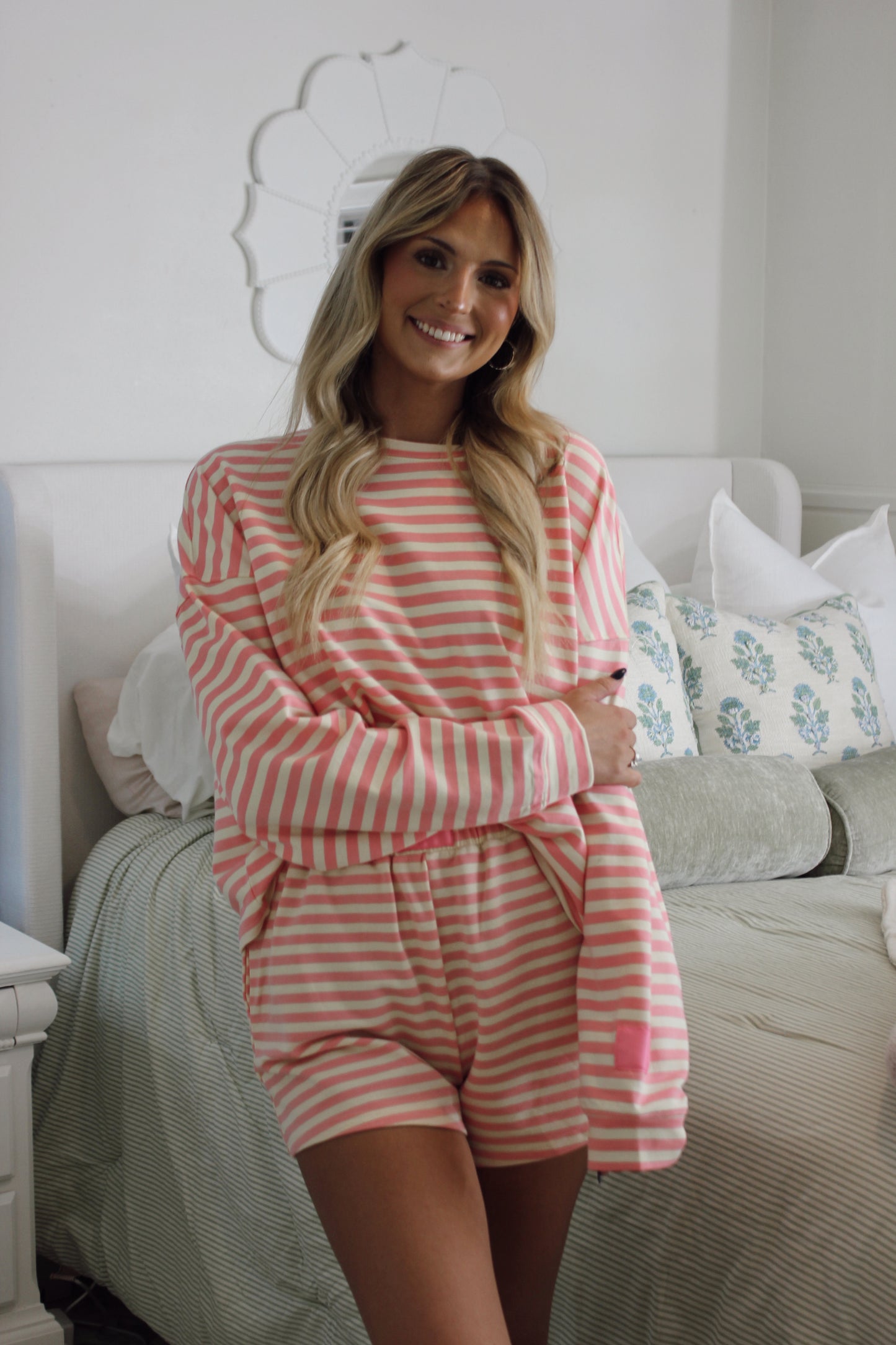 Emily Pink and Cream Stripe Set- Shorts