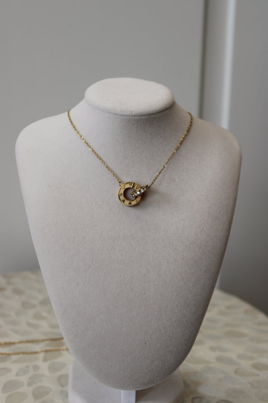 Glazine 18K Gold Non-Tarnish CZ Circle Pendant Necklace