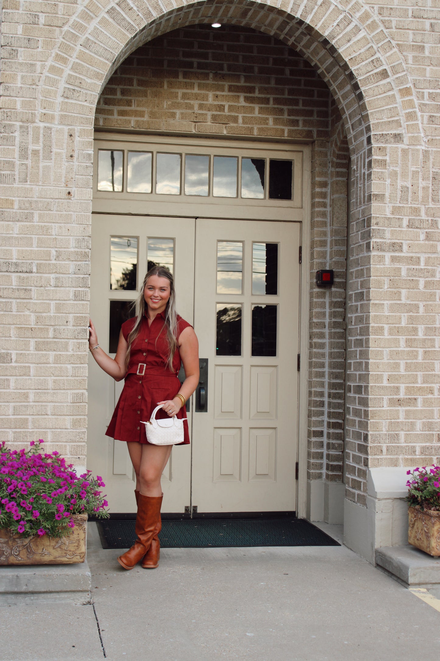 Mia Belted Mini Dress in Burgundy