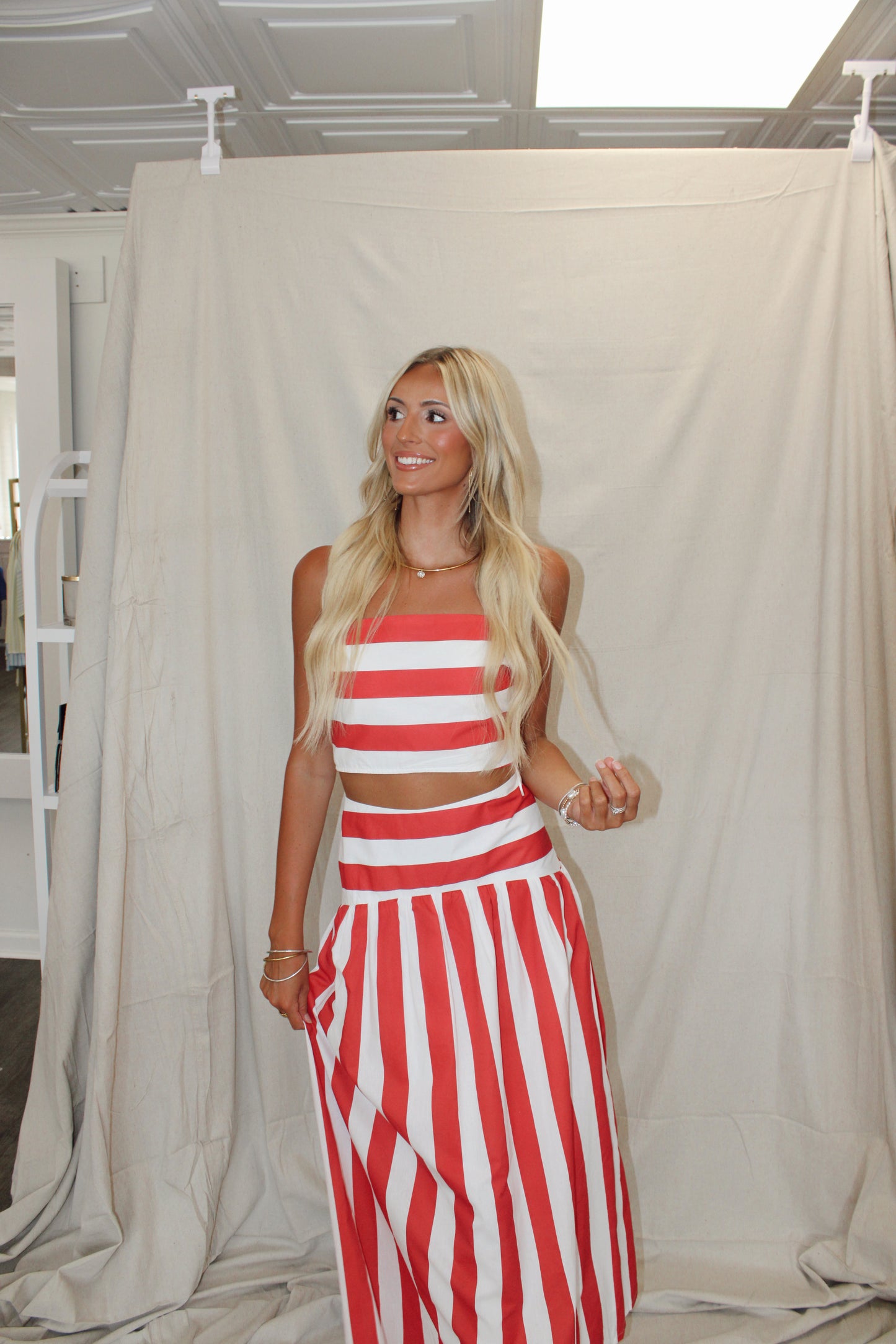 Striped Back Smocked Crop Cami Top