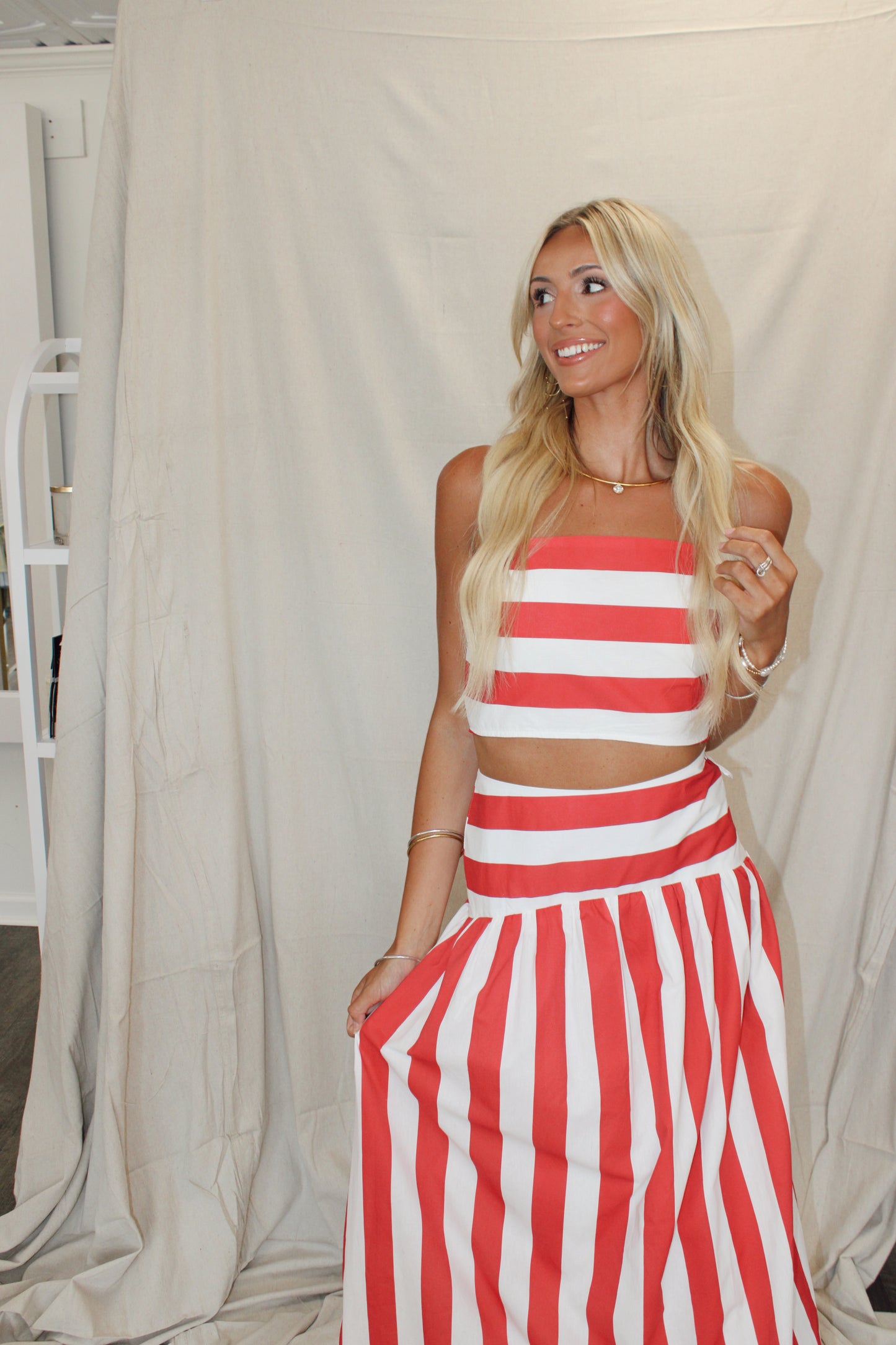 Striped Back Smocked Crop Cami Top