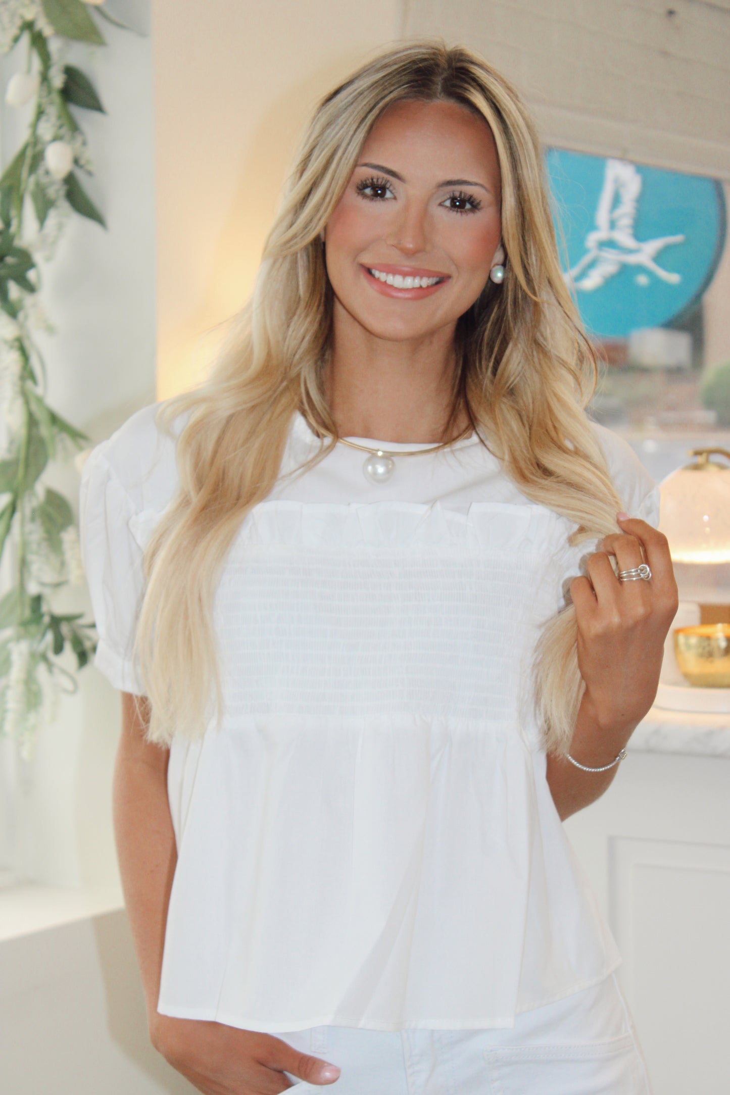 Cooper Smocked Top- White