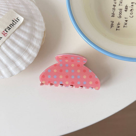 Coral and Multi Color Polka Mini Claw