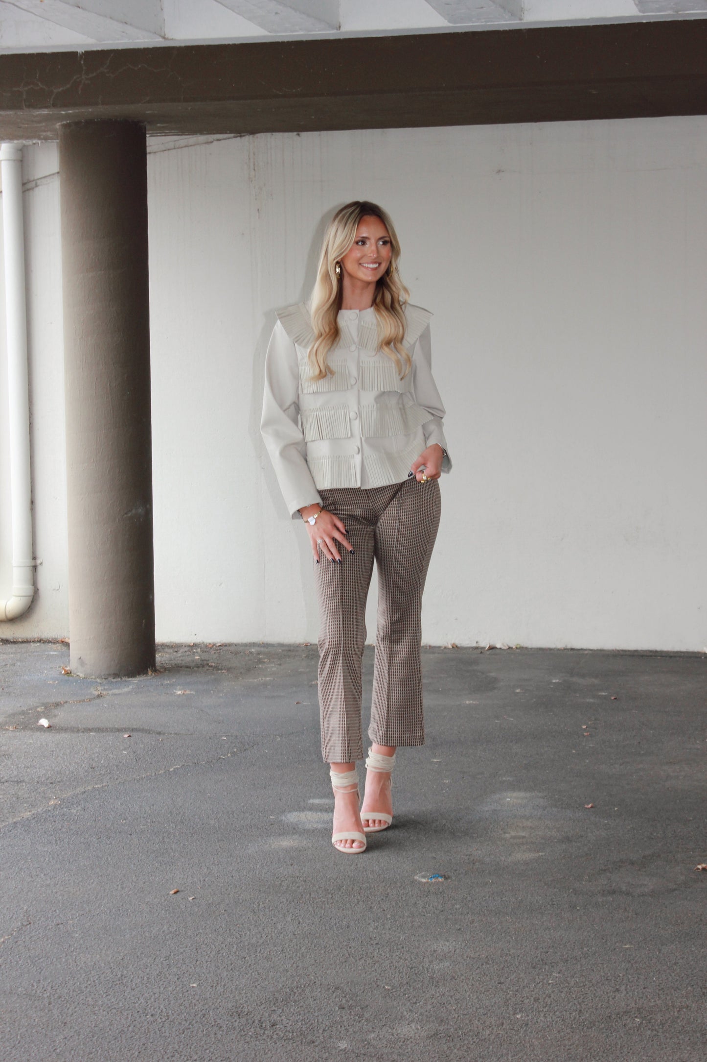 Layered Pleated Top-Biege