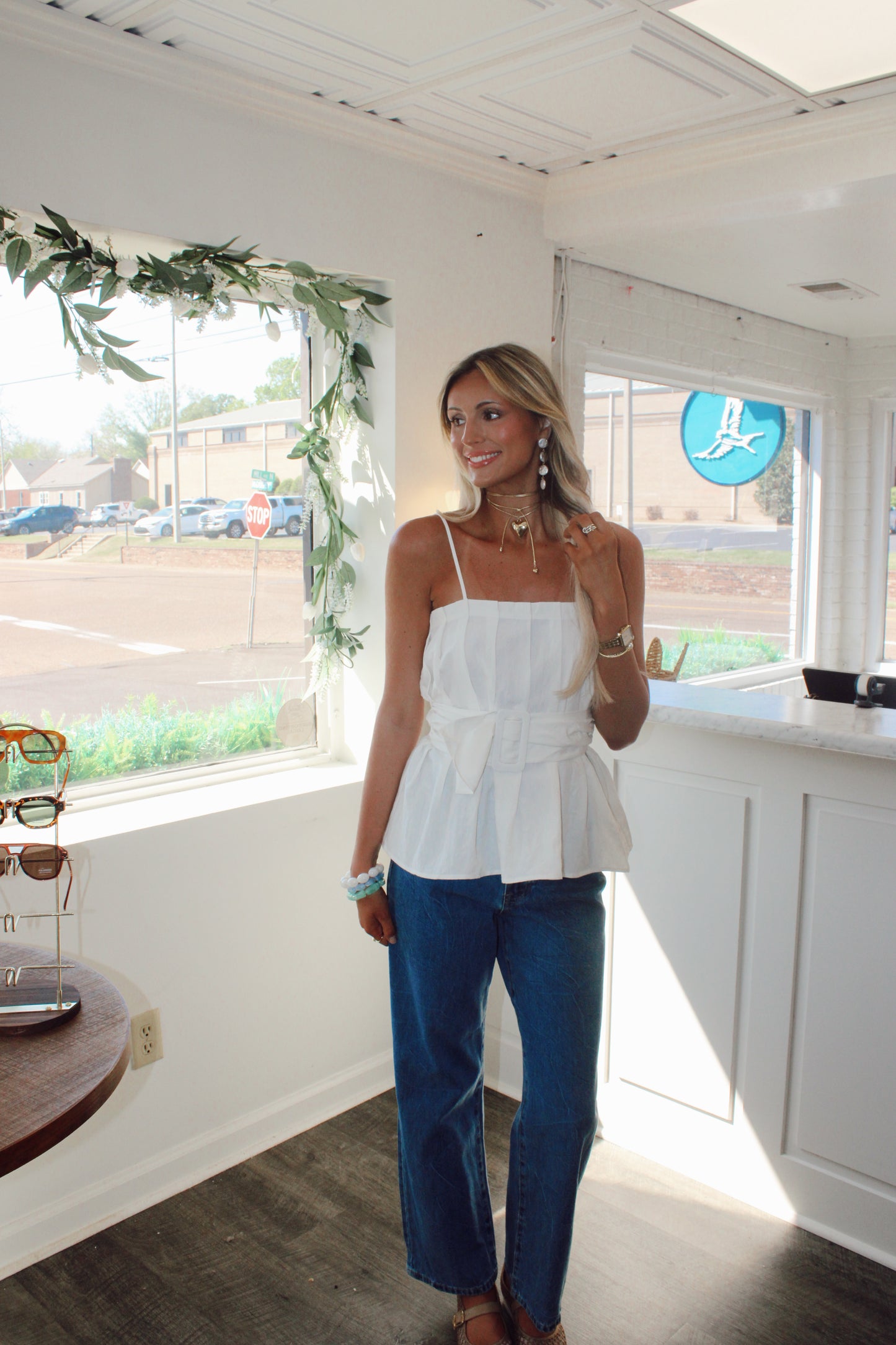 Buckle Pleated Sleeveless Top