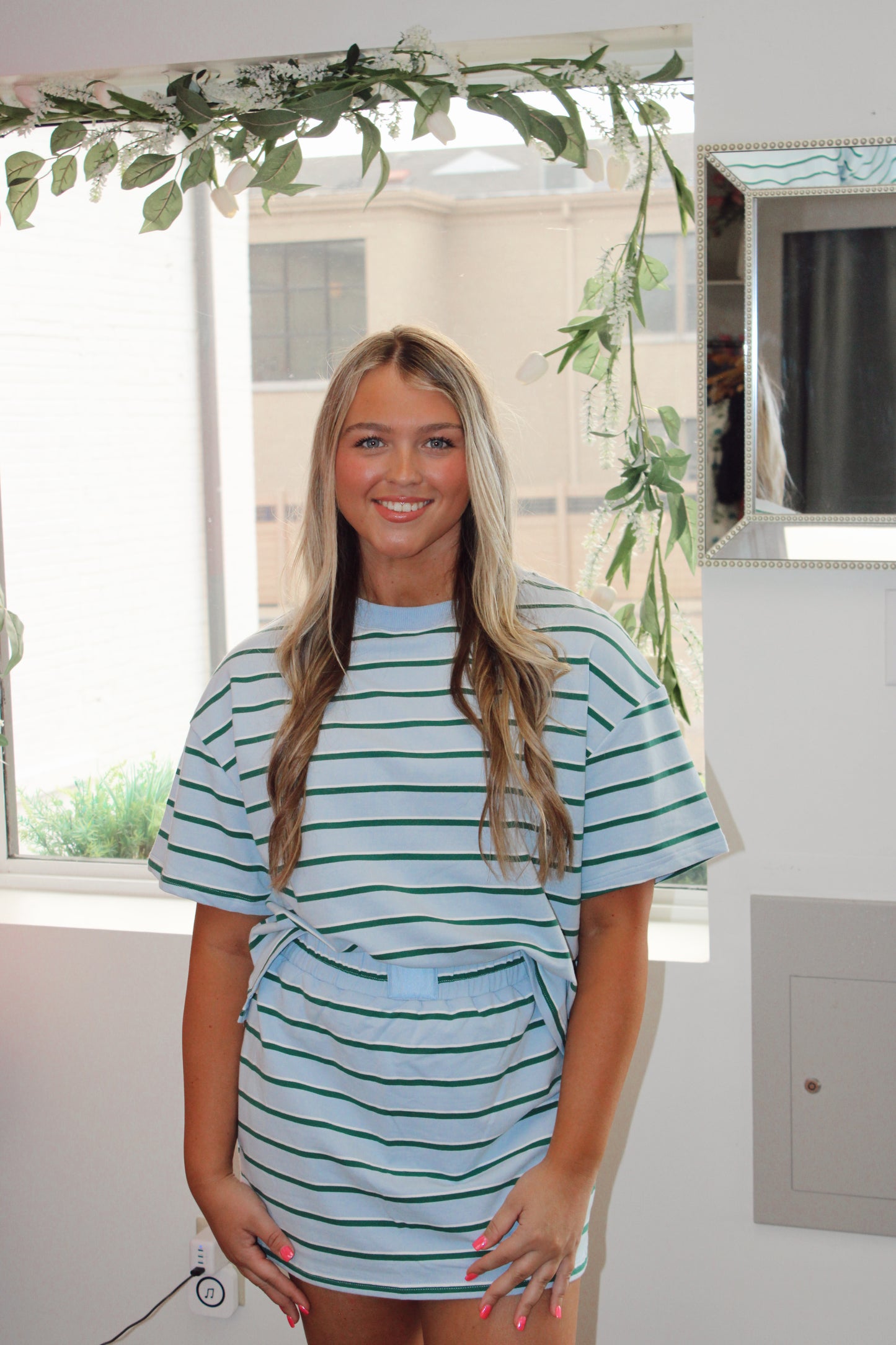 Tatum Striped Set in Green and Baby Blue
