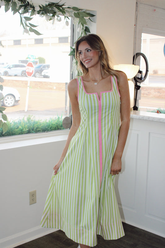 Caroline Striped Lime and Pink Maxi Dress