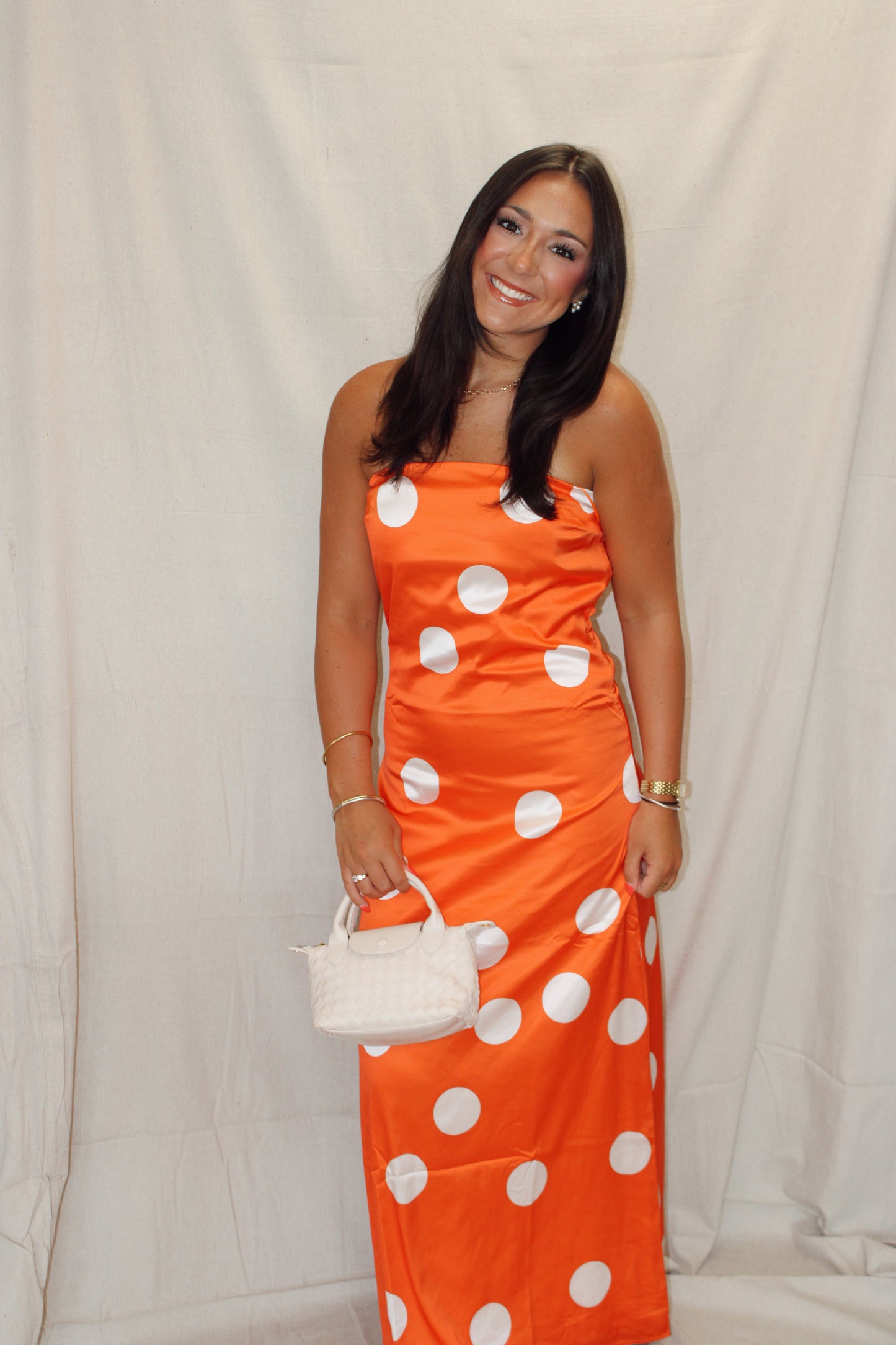 Taven Polka Dot Strapless Maxi Dress