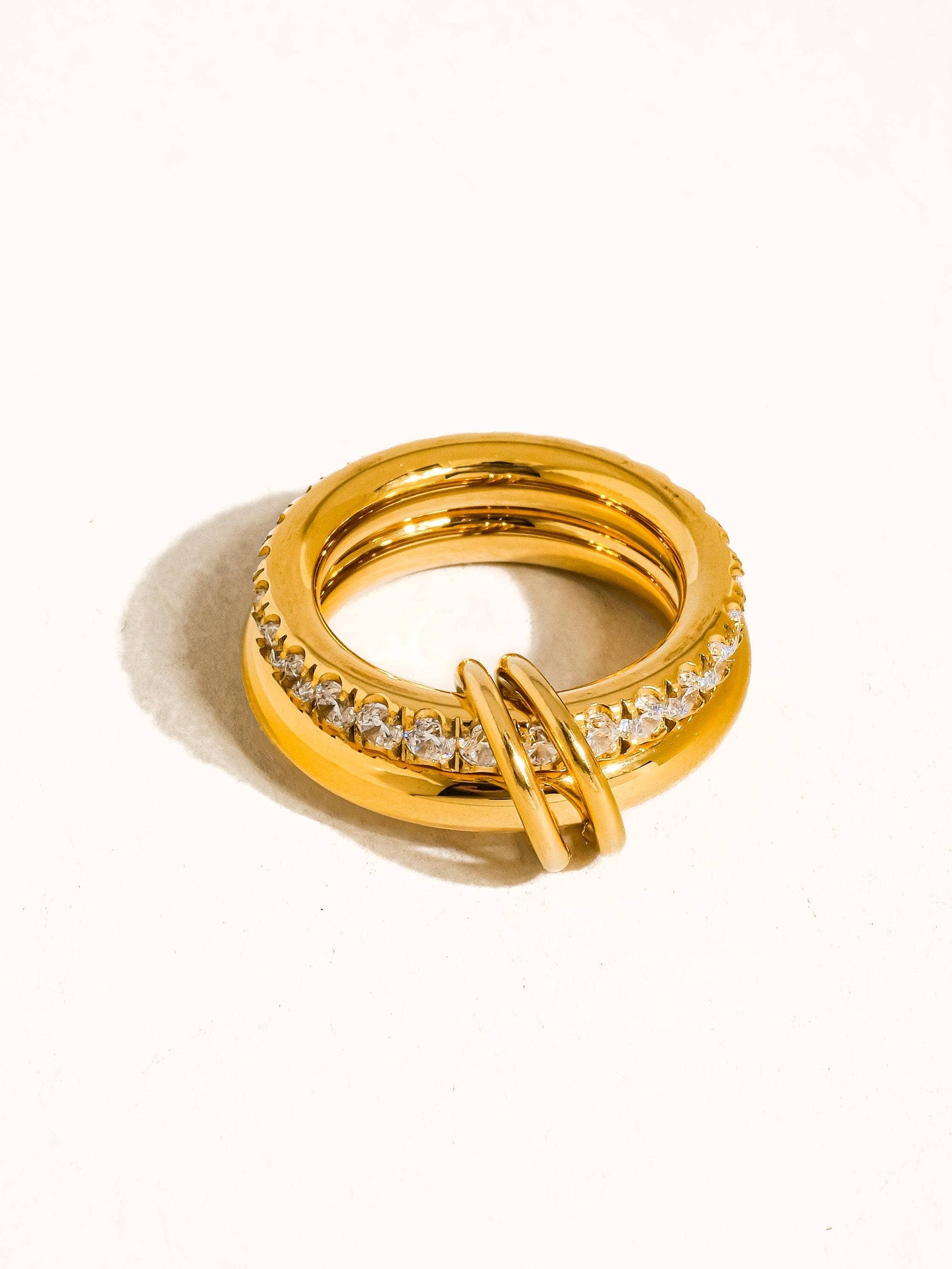 Justine 18K Gold Non-Tarnish CZ Double Hoop Ring Size 7