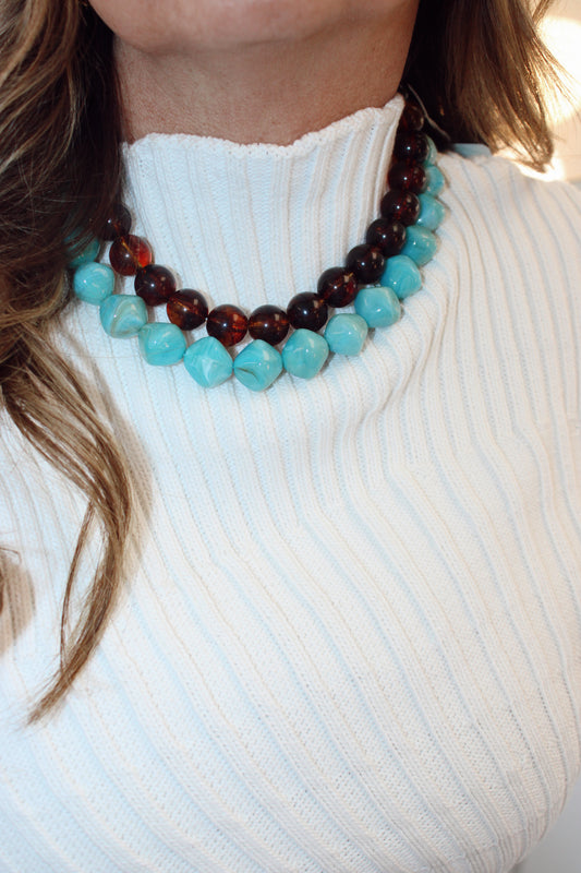 Irregular Aqua Beaded Necklace