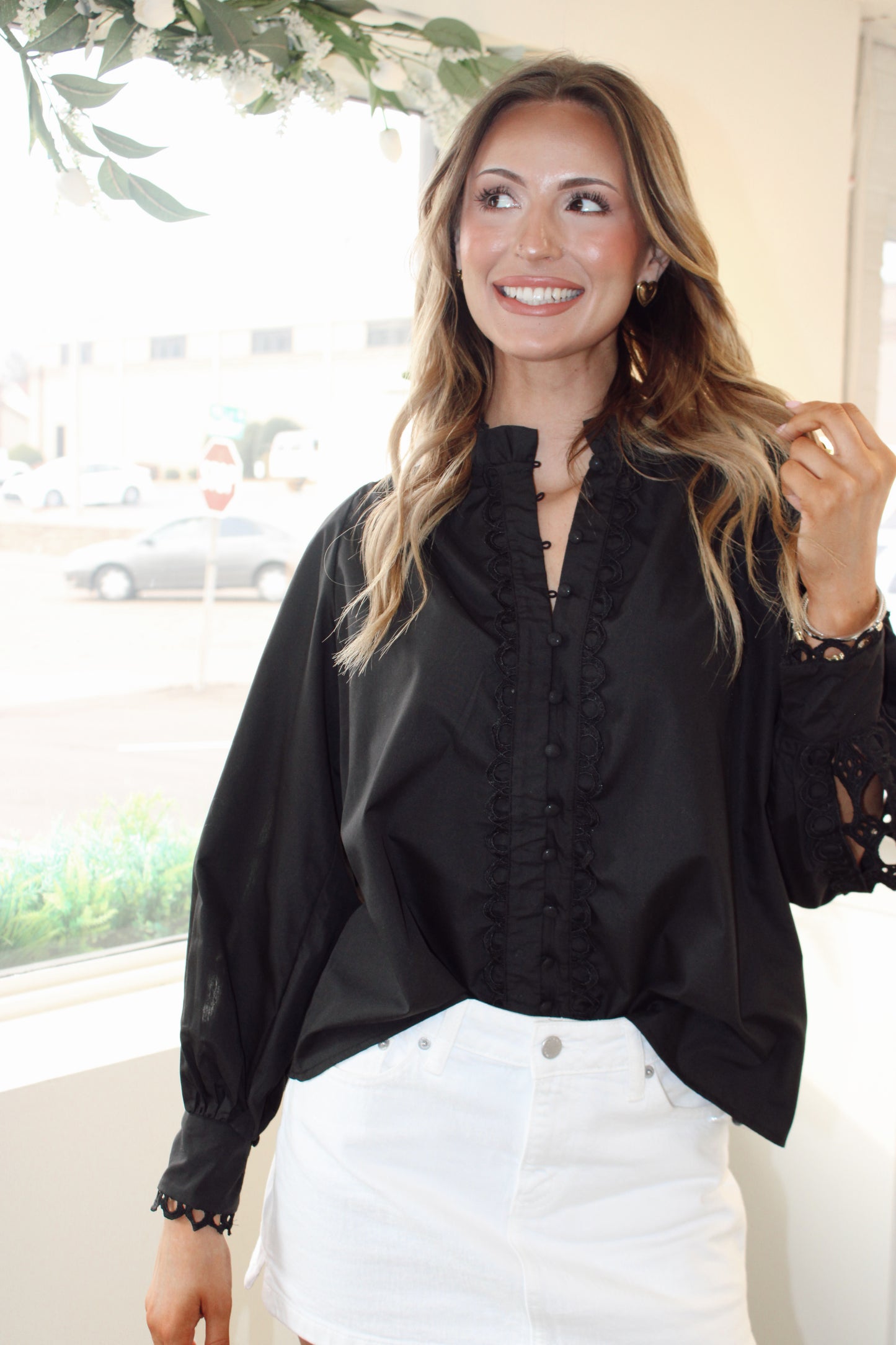 Emily Scallop Accent Trim Long Sleeve