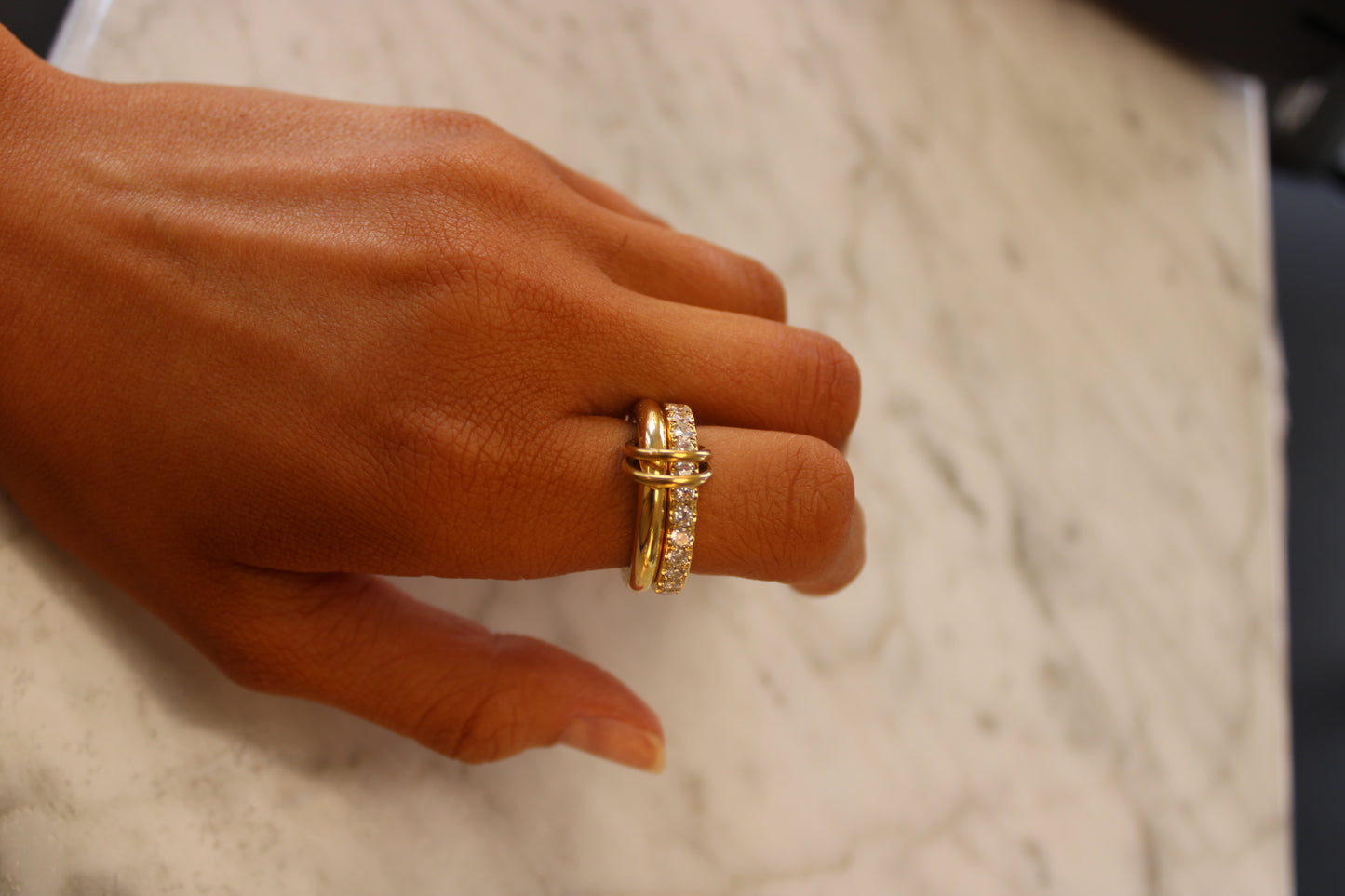 Justine 18K Gold Non-Tarnish CZ Double Hoop Ring Size 7