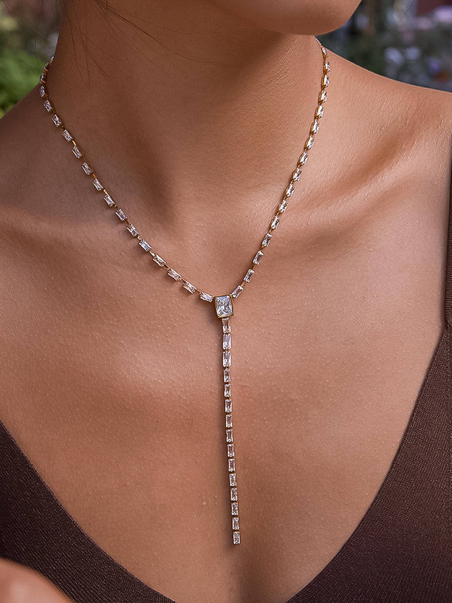 Cieline 18K Gold Non-Tarnish CZ Lariat Necklace