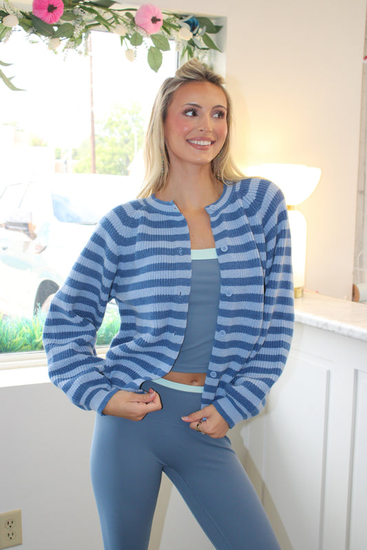 RAGLAN LONG SLEEVE CREW NECK STRIPED SWEATER CARDIGAN