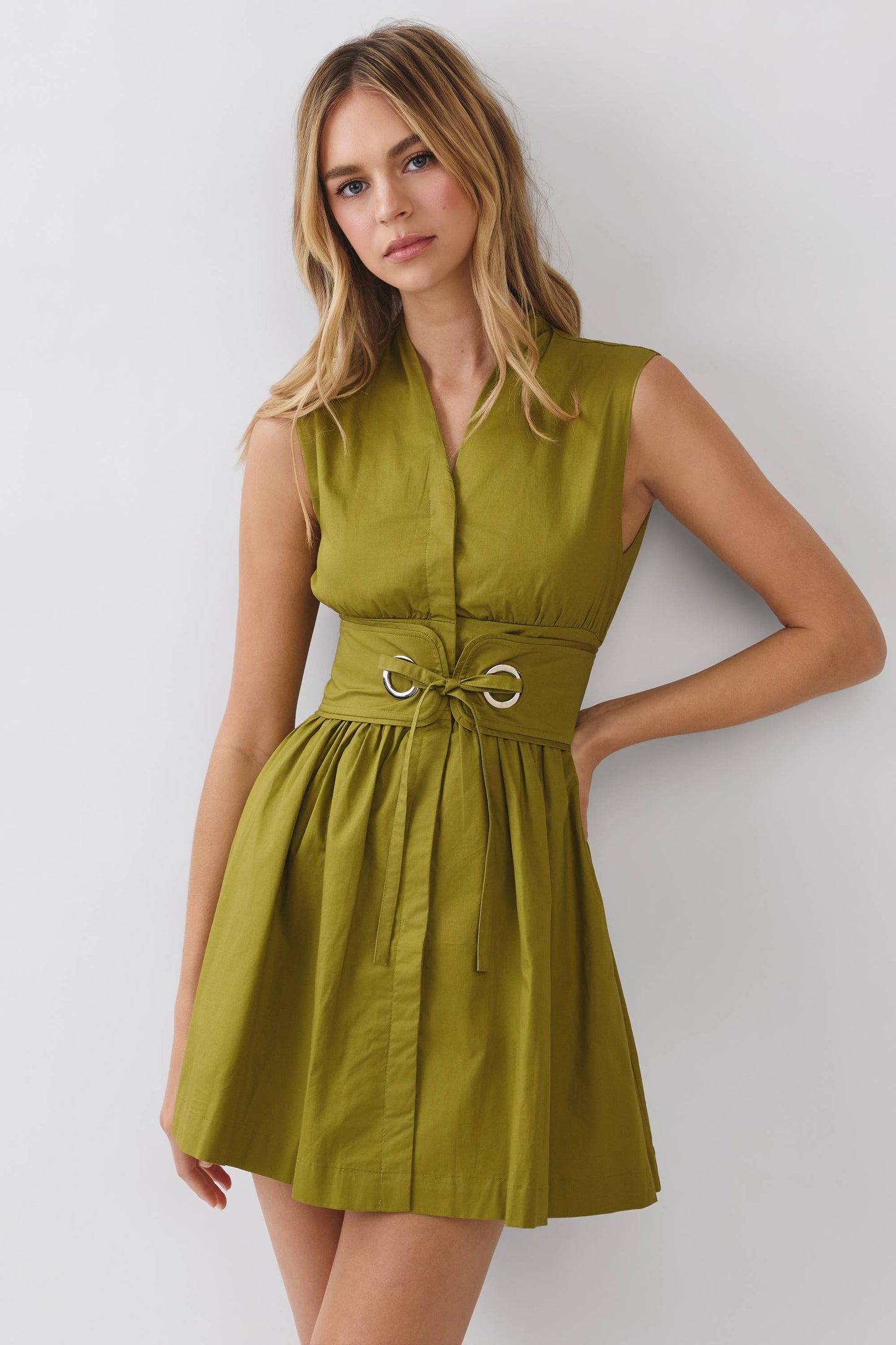Jamie Sleeveless Fit & Flare Waist Belt Mini Dress
