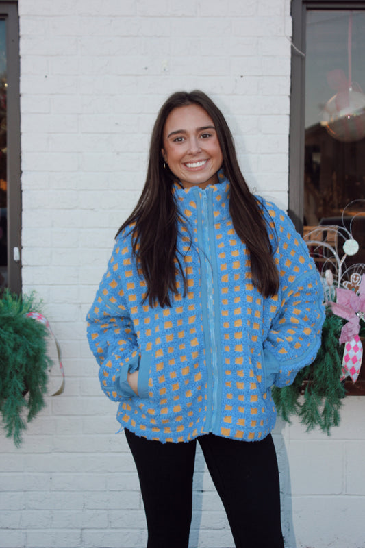 Oversized Checker Fleece Jacket