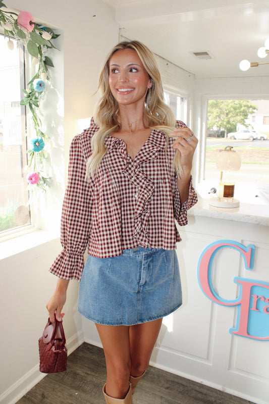 Hazel Gingham Ruffle Blouse
