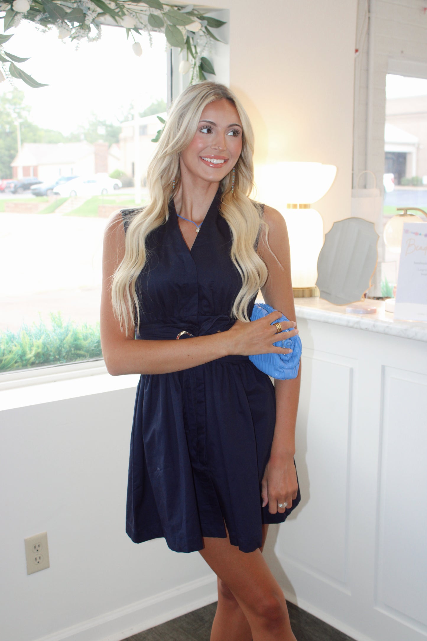 Jamie Sleeveless Fit & Flare Waist Belt Mini Dress