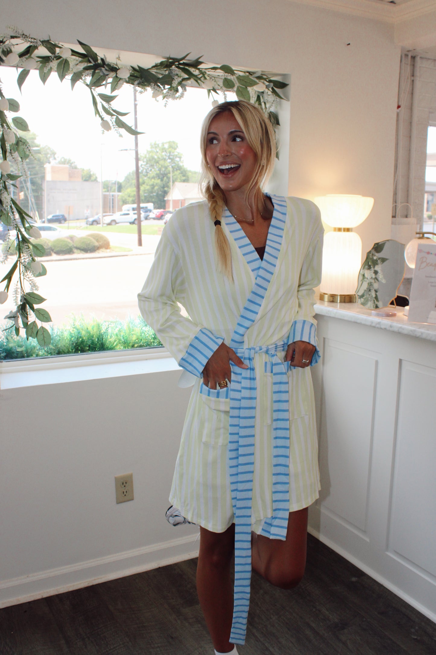 Sea Stripes Ribbed Bamboo Lounge Robe