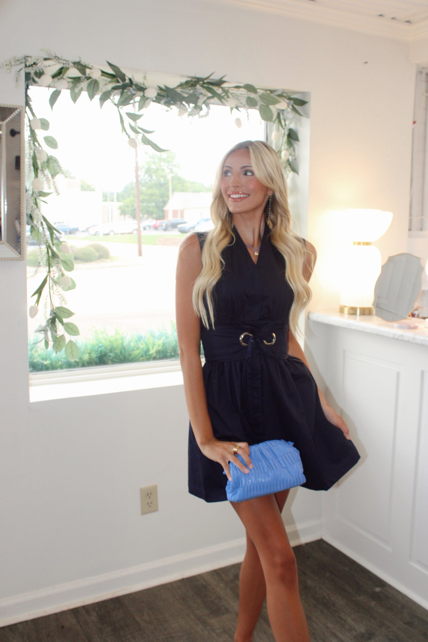 Jamie Sleeveless Fit & Flare Waist Belt Mini Dress
