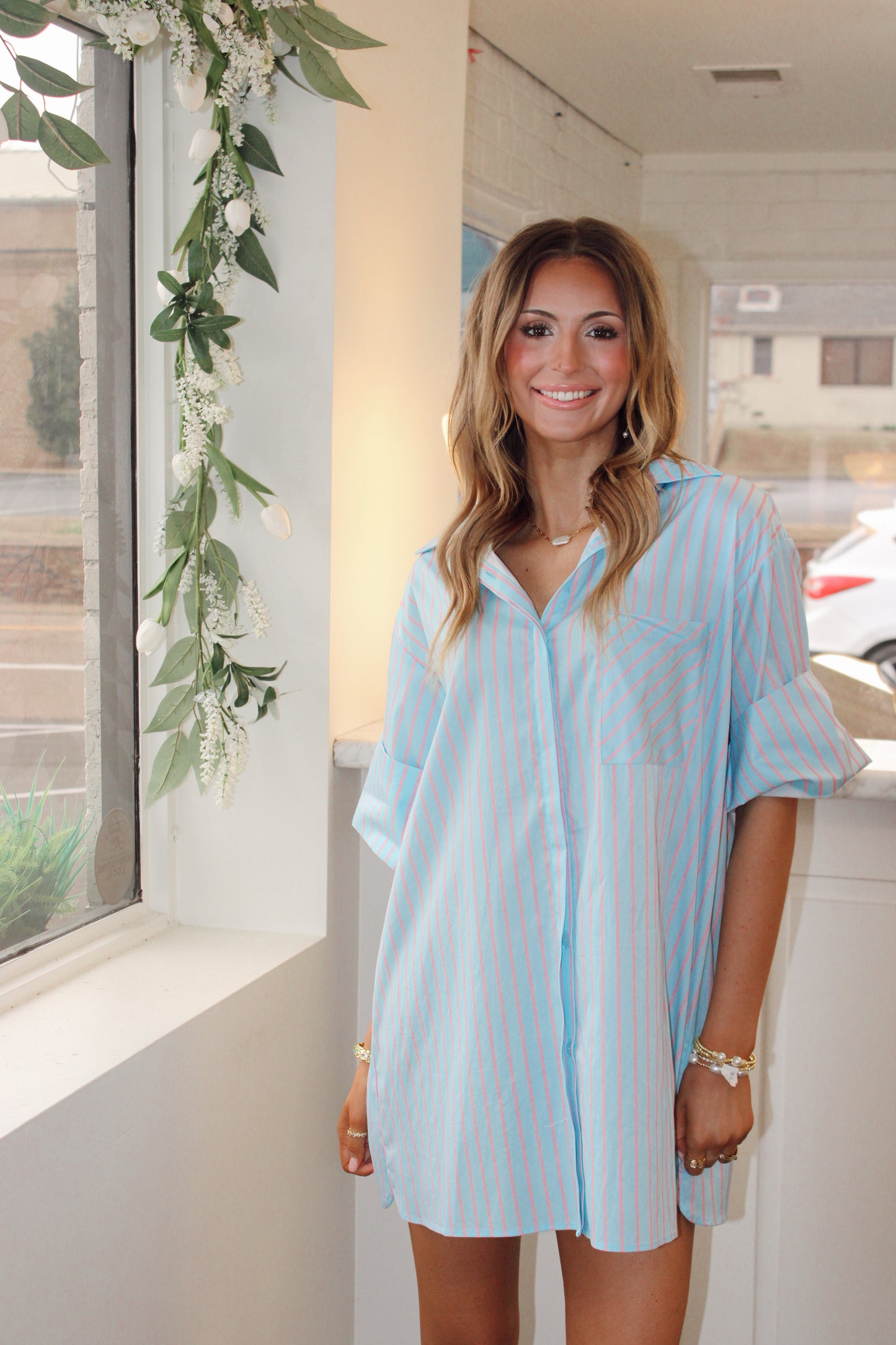 Stripe Button Down Oversized Shirtdress