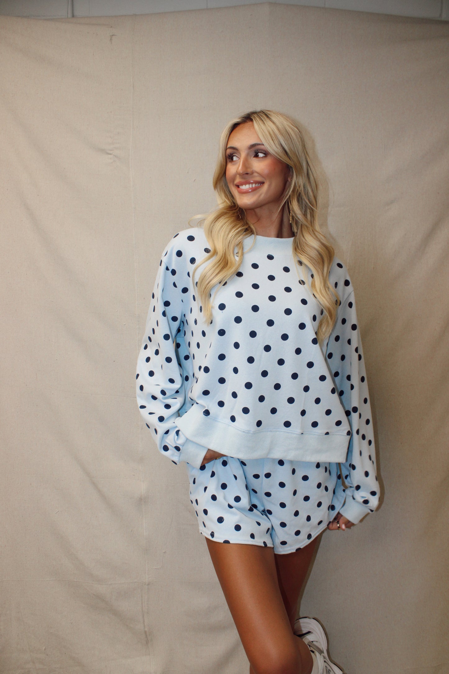 Georgie Polka Matching Set Shorts in Navy and Blue
