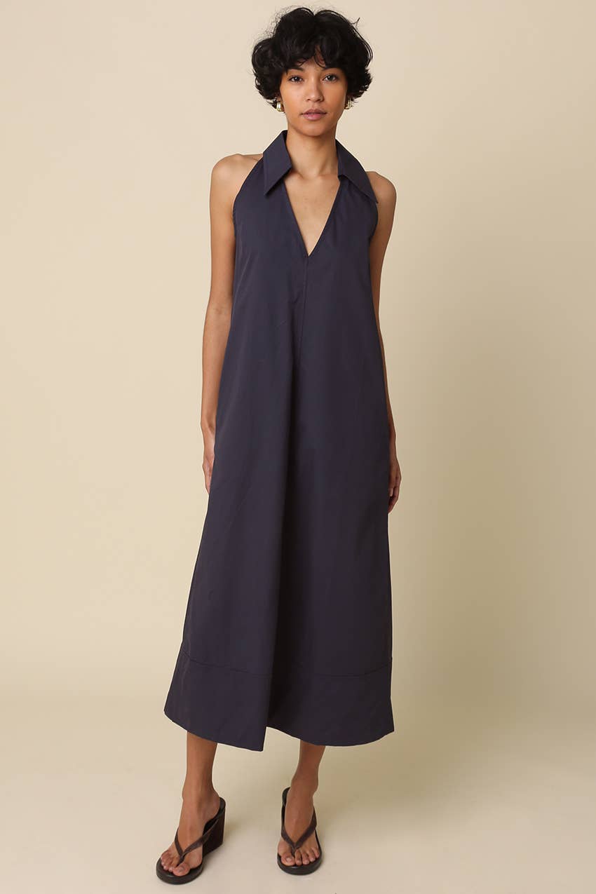 Clara Collared A-Line Maxi Dress