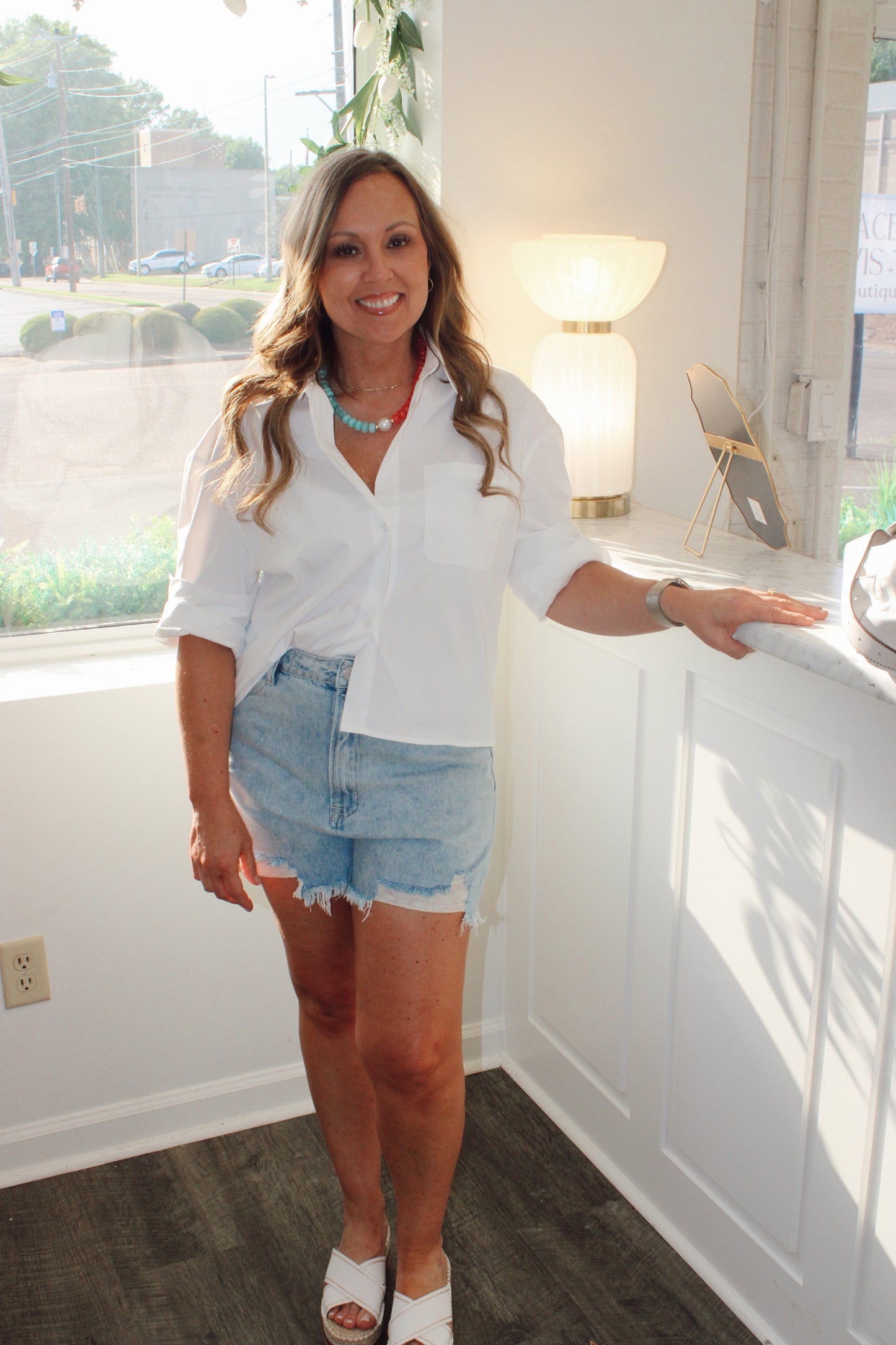 Rolled Sleeve Button Up Blouse