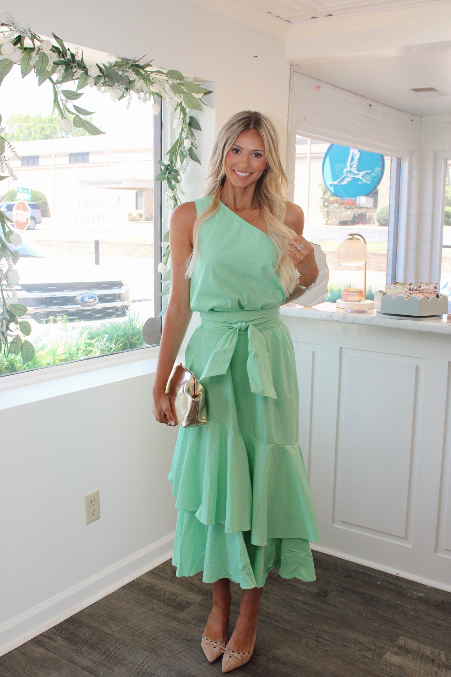 Sadie Scarf Neck Tiered Maxi Dress
