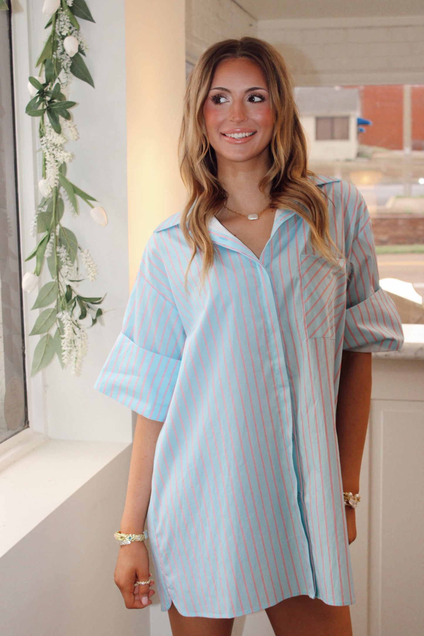 Stripe Button Down Oversized Shirtdress