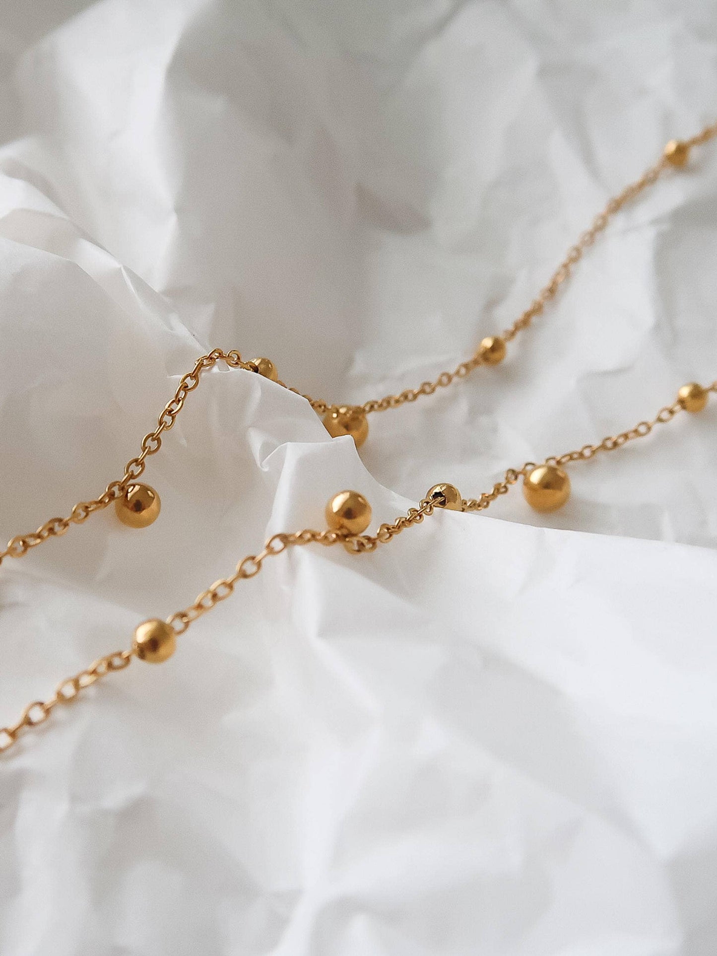 Gold Beaded Y Lariat Necklace