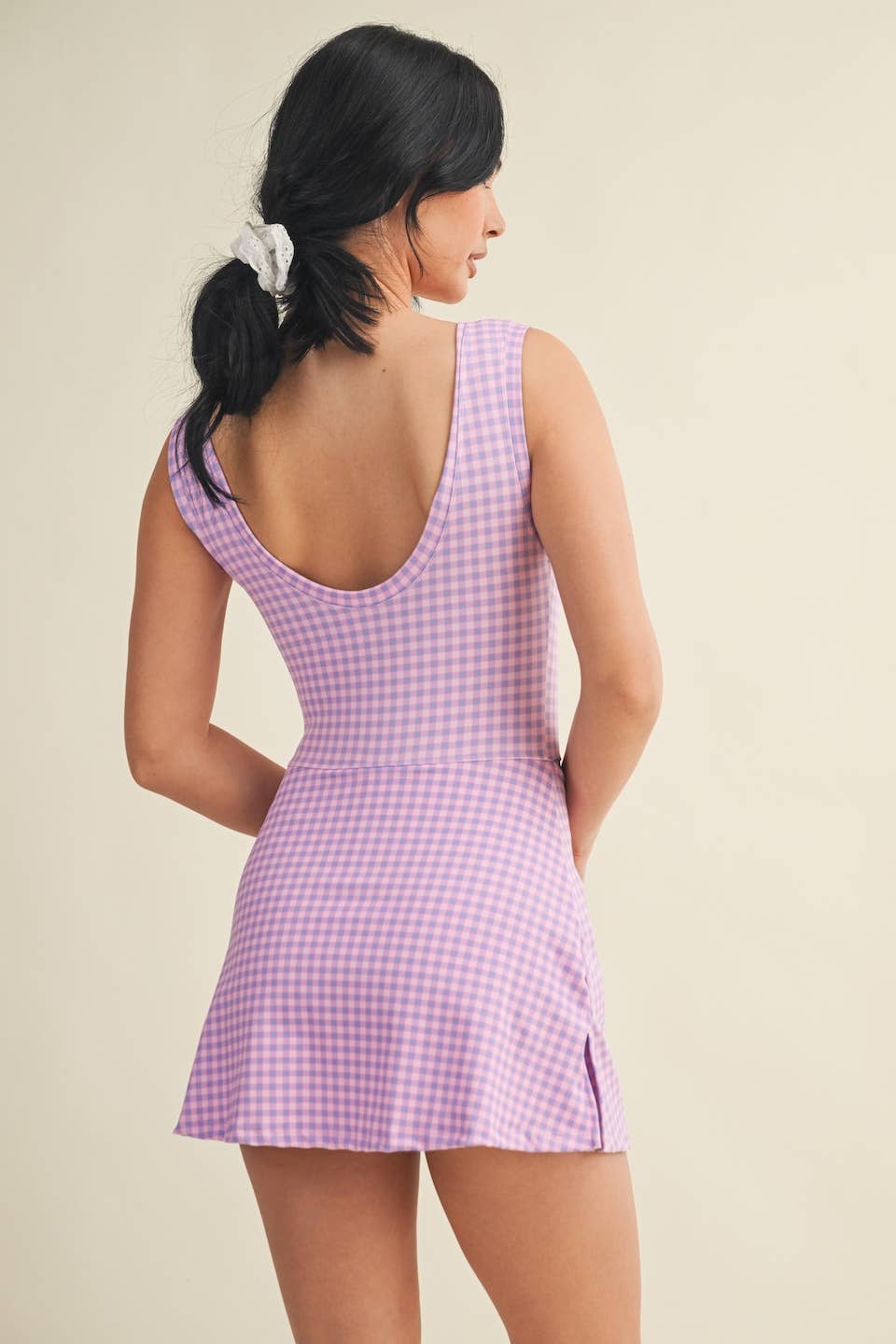 Gingham Print Sleeveless Wrap Athletic Dress