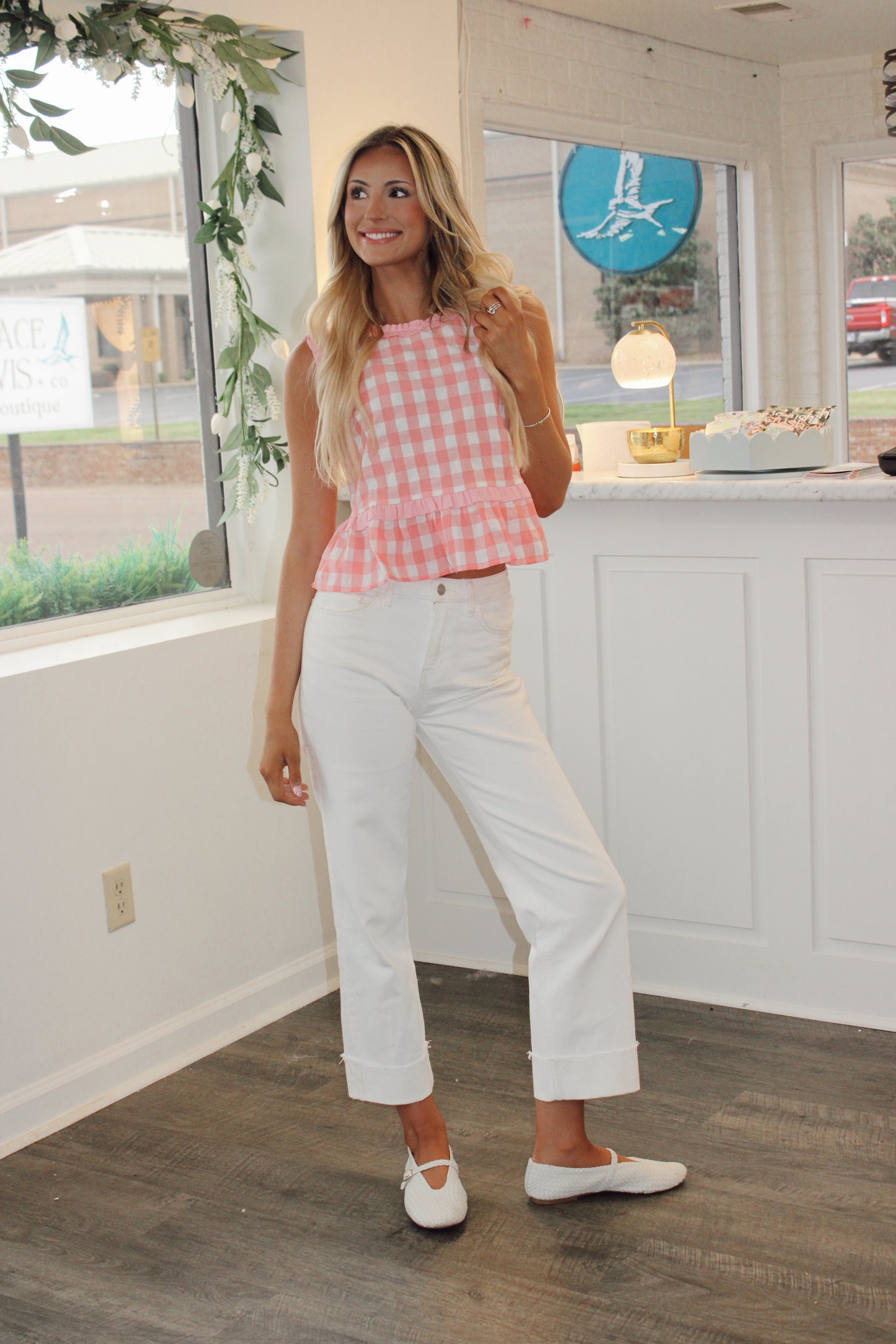 White Denim Cuffed Slim Wide