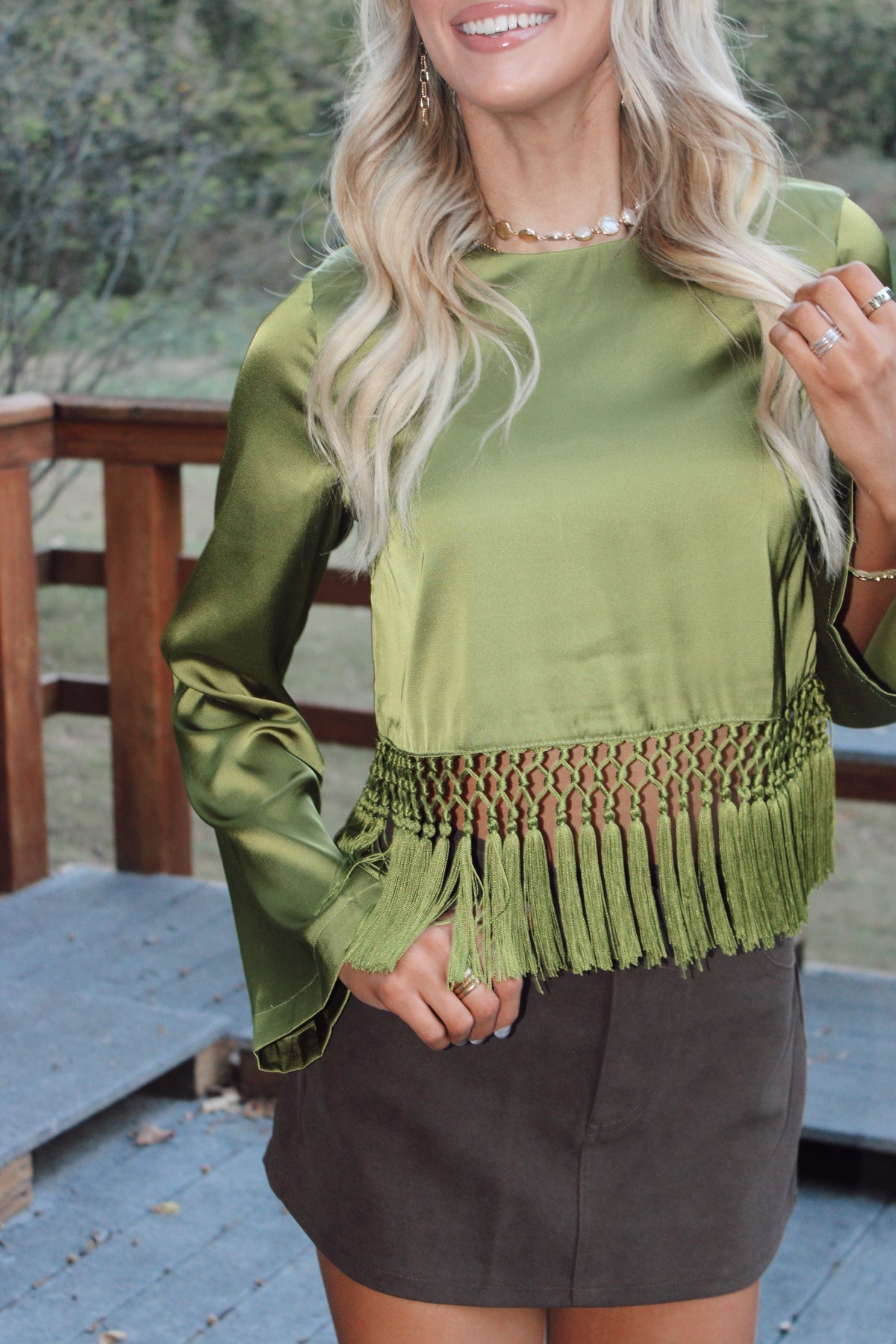 Maddie Satin Top with Fringe Detail