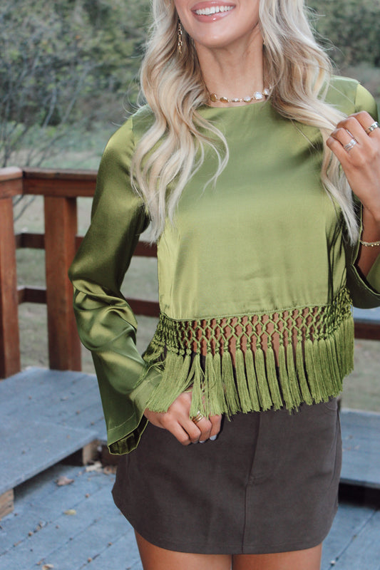 Maddie Satin Top with Fringe Detail