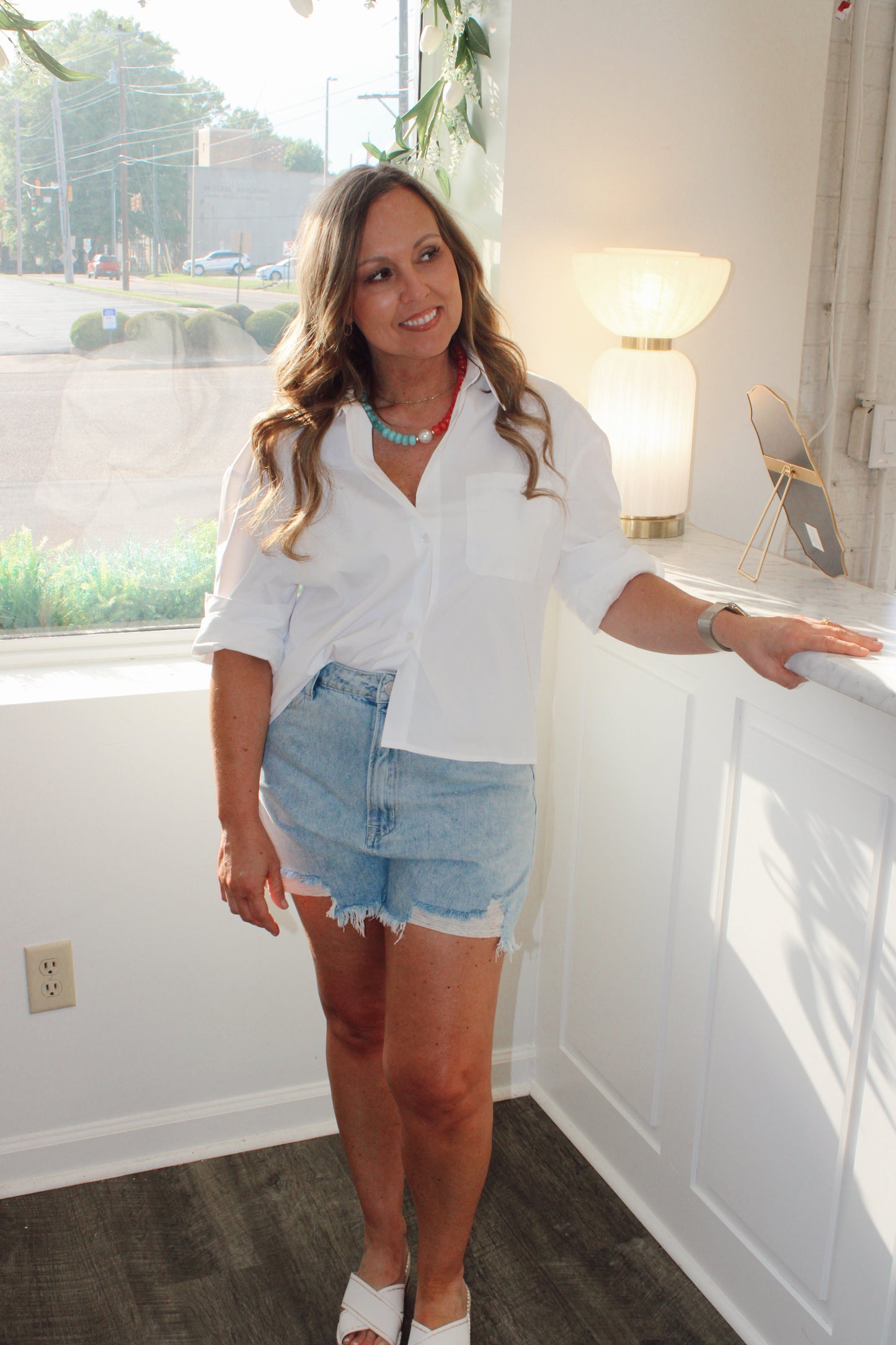 Rolled Sleeve Button Up Blouse