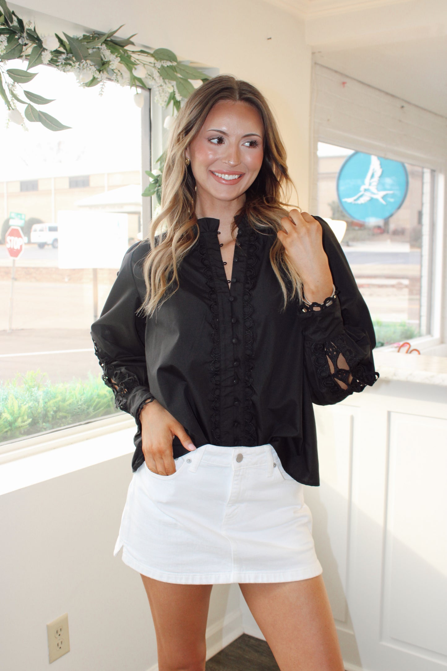 Emily Scallop Accent Trim Long Sleeve
