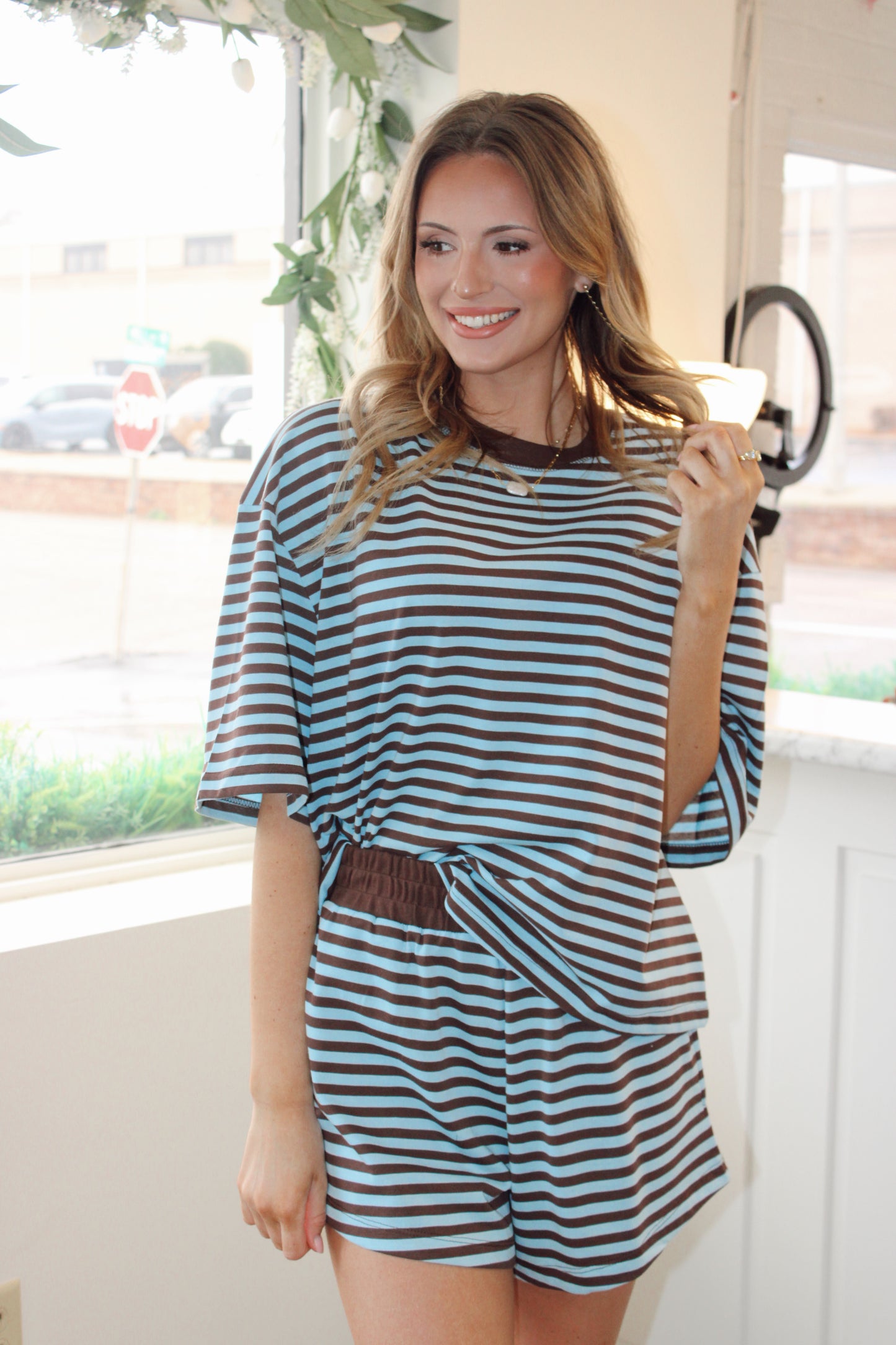 Lexie Blue and Brown Short Set