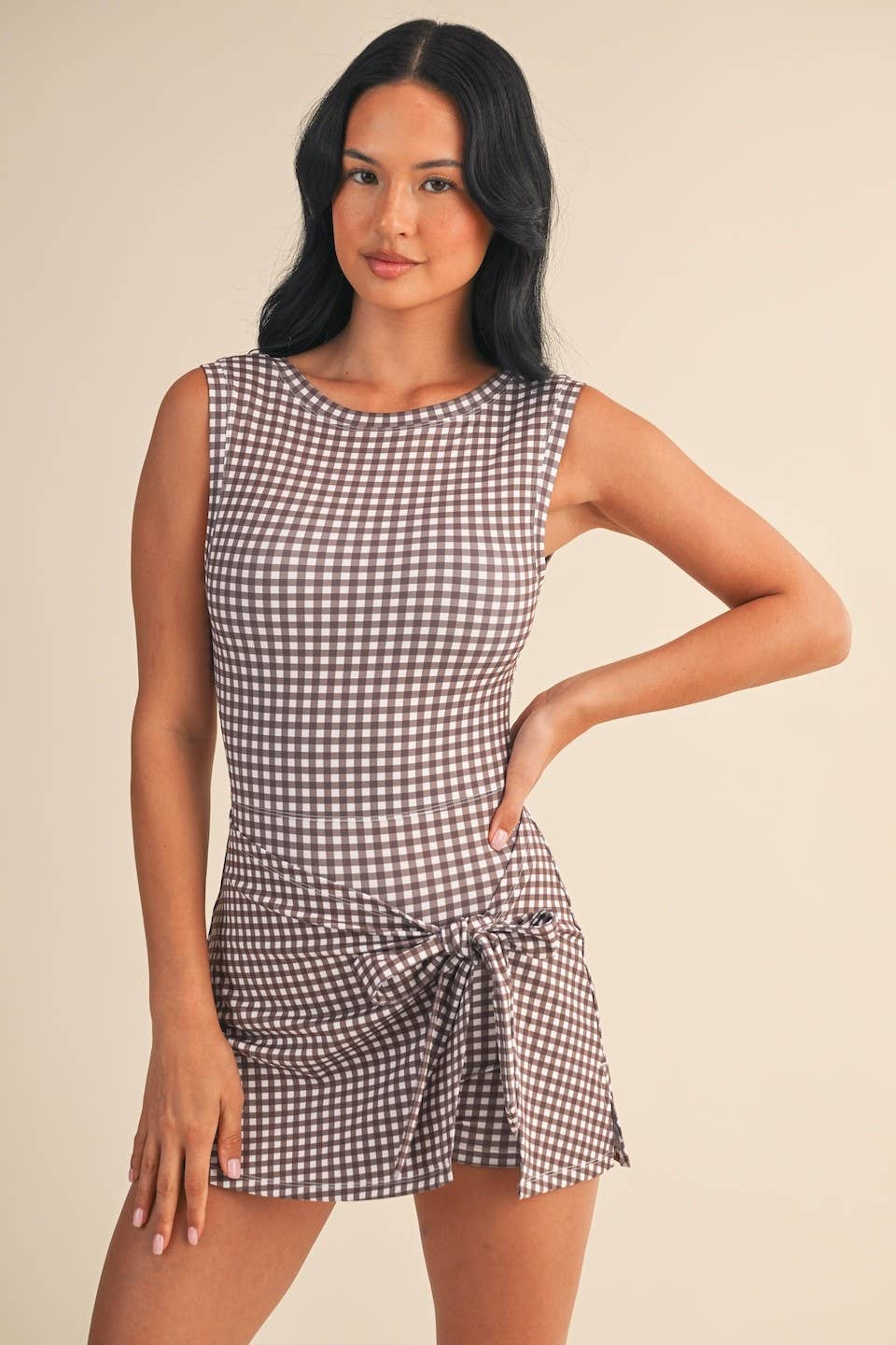 Gingham Print Sleeveless Wrap Athletic Dress