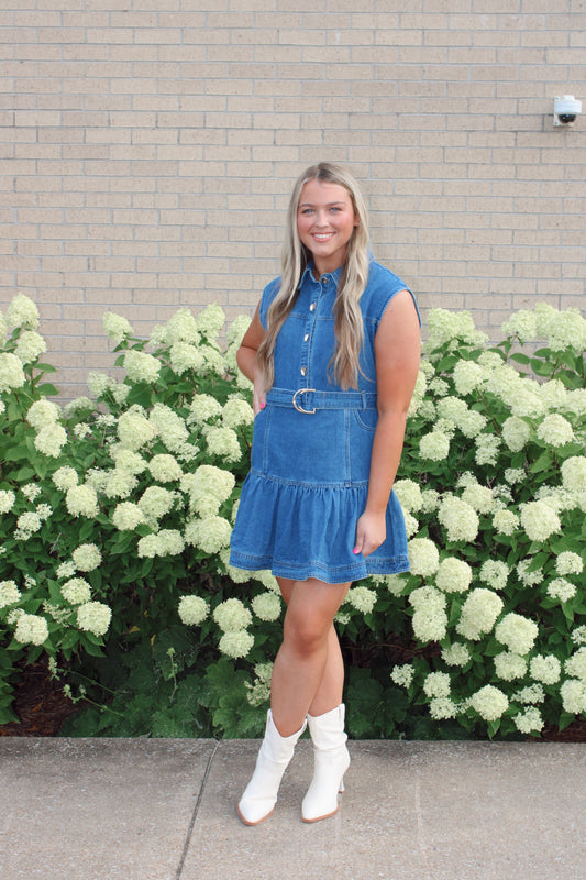 Ella Denim Drop Waist Mini Dress