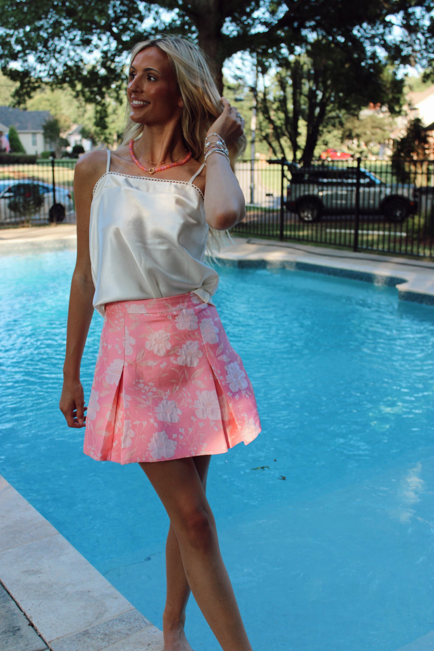 Magnolia Jacquard Mini Skirt- Coral