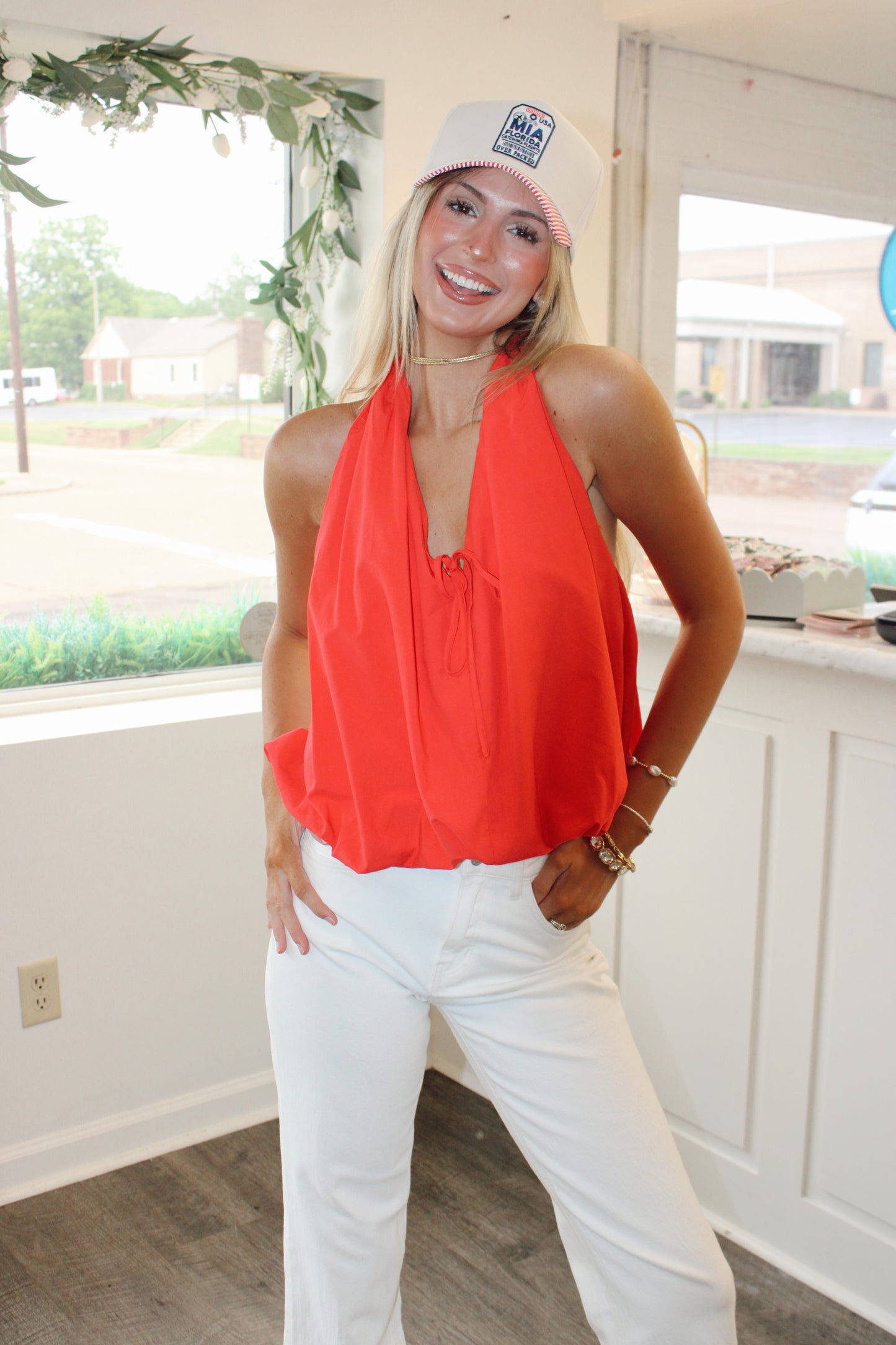 Halter Tie Back Bubble Hem Top