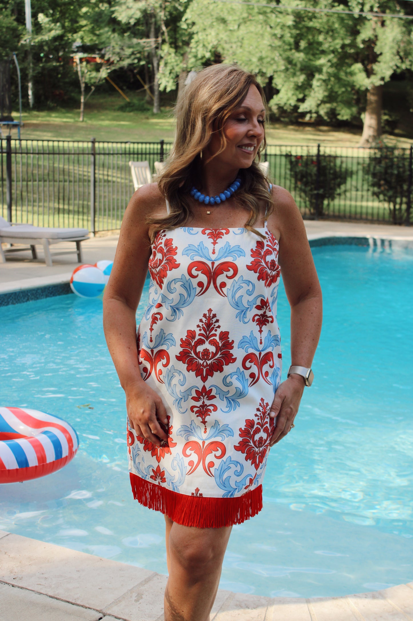 Darcie Damask Fringe Hem Mini Dress