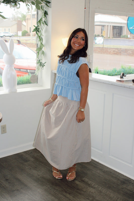 Carly Pinstripe Midi Skirt