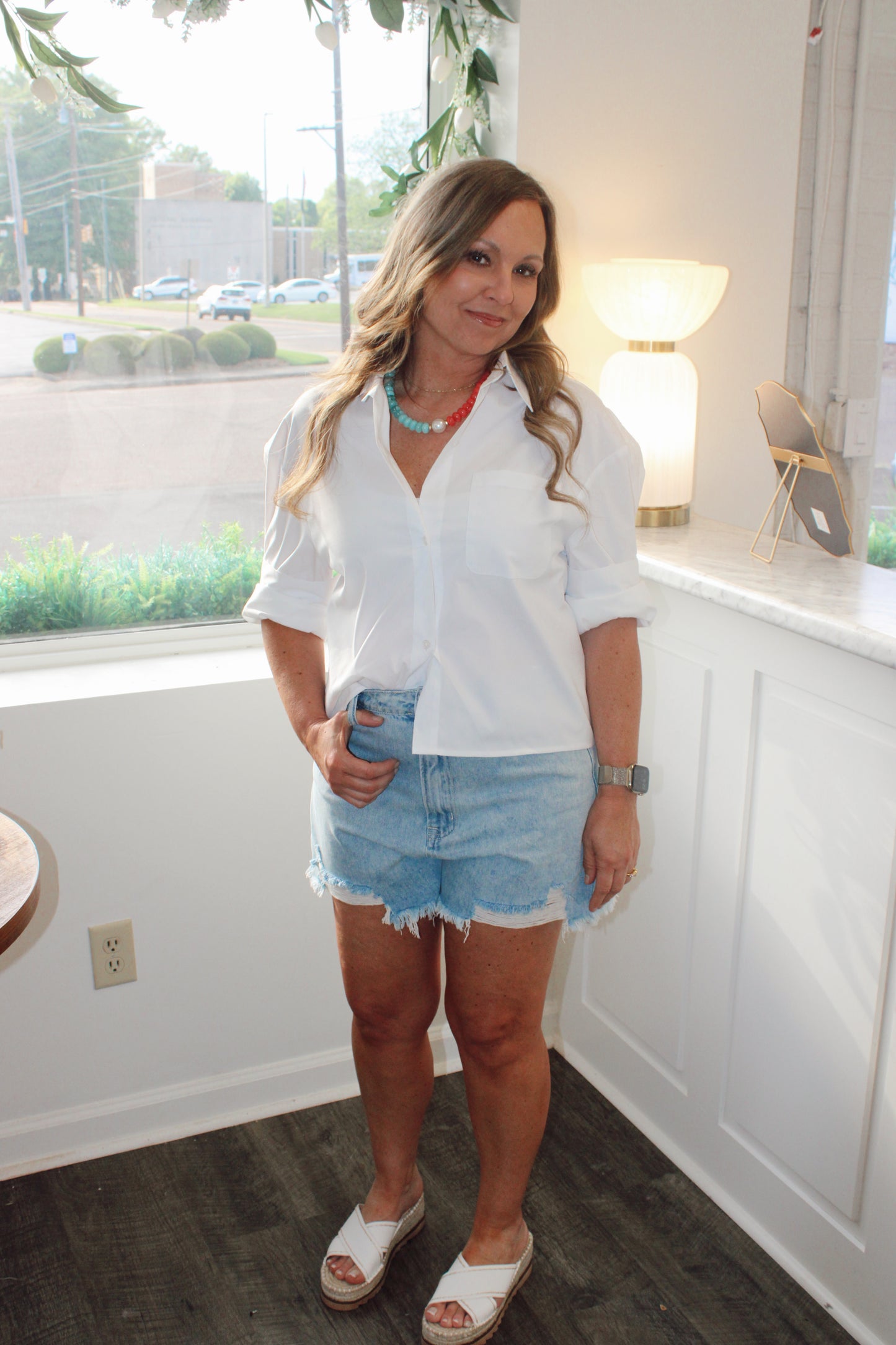 Rolled Sleeve Button Up Blouse